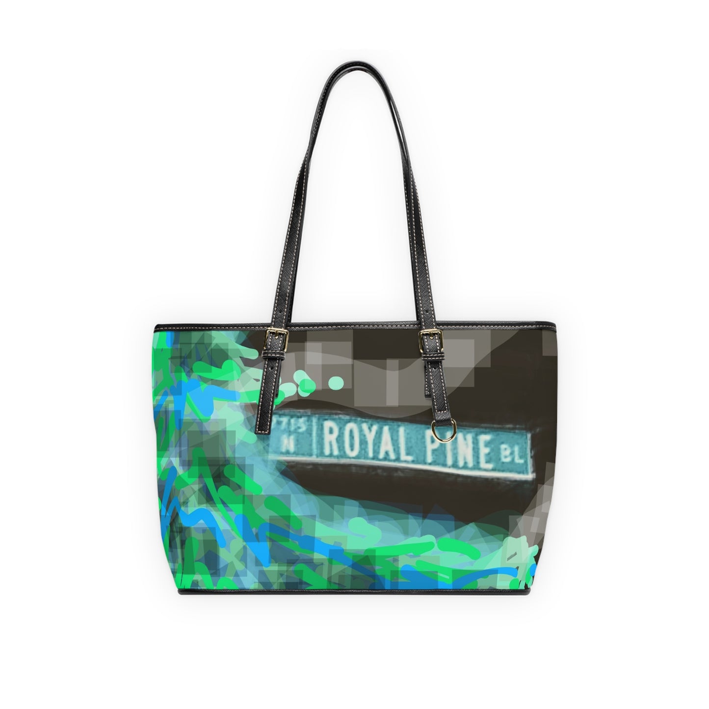 Royal Pine: Royal Chill PU Leather Shoulder Bag - Abstract Blue & Green Design
