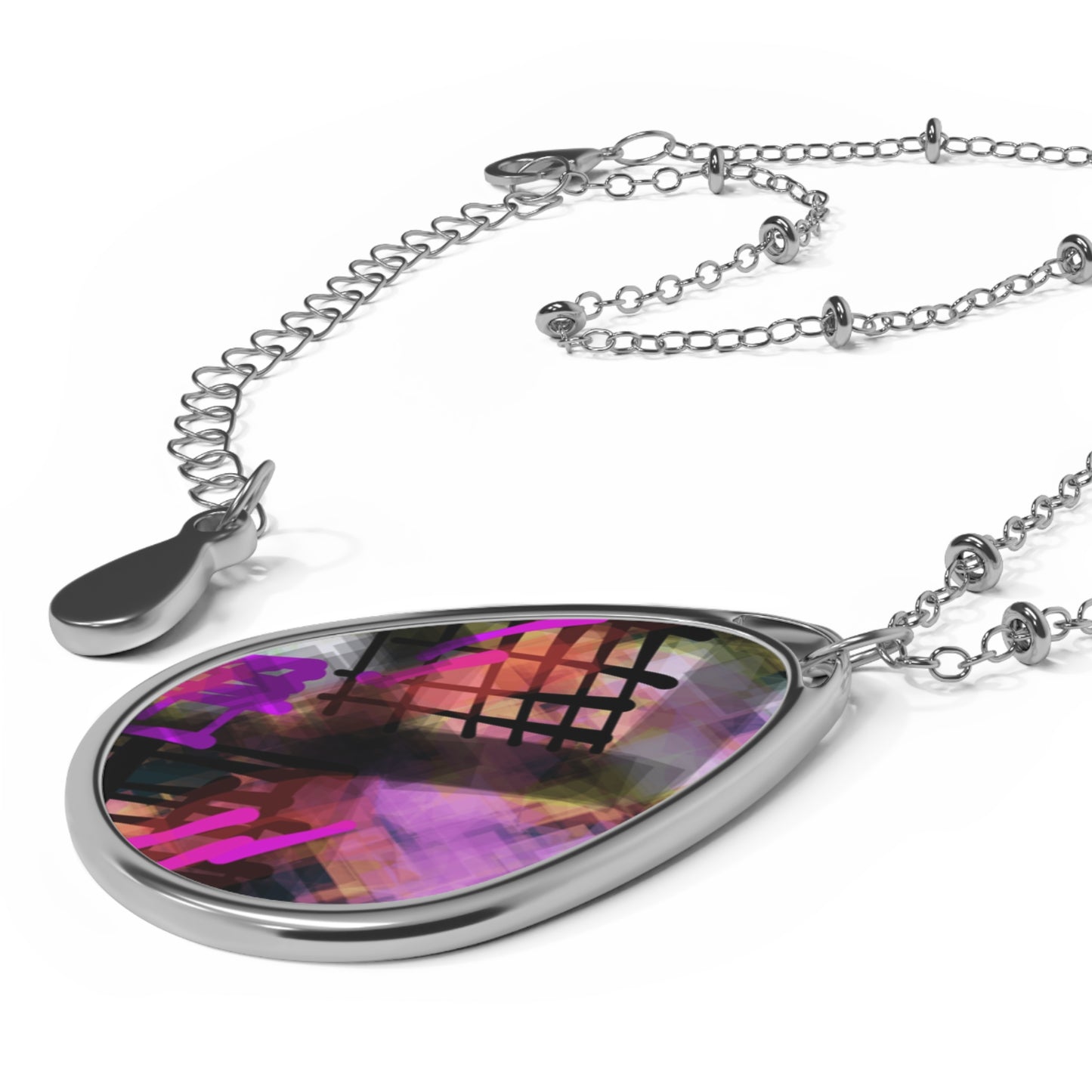 Spray Paint: Colorful Attractive Abstract Oval Necklace - Artistic Jewelry for Everyday Wear