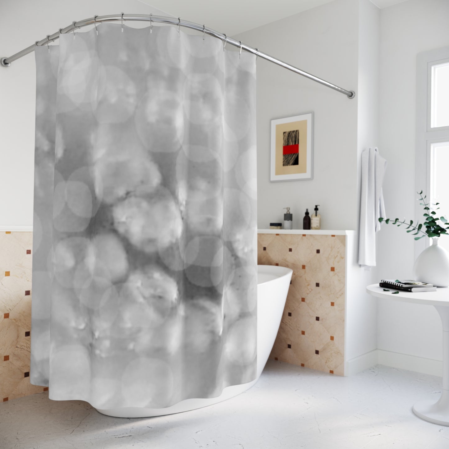 Oksana: Elegant Gray Bokeh Shower Curtain - Modern Bathroom Decor