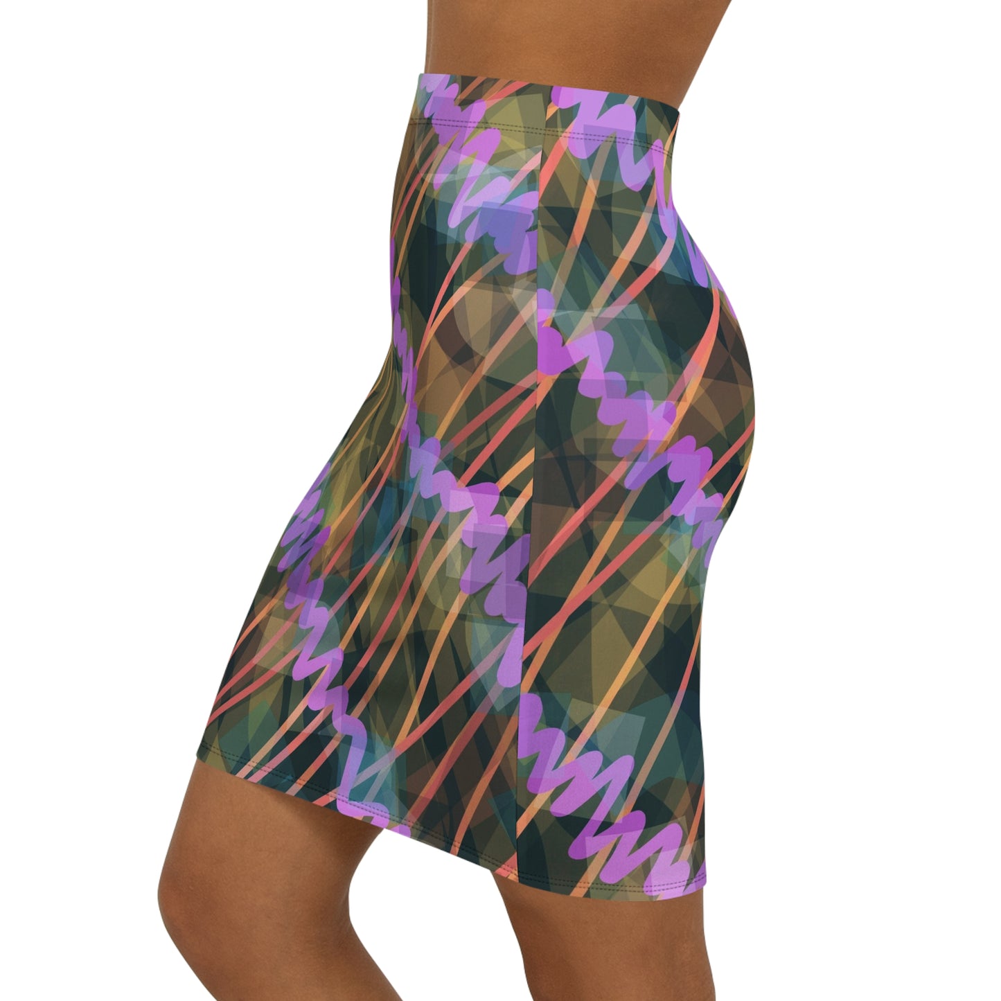 Ava: Colorful Mid-Waist Pencil Skirt - Trendy Abstract Design