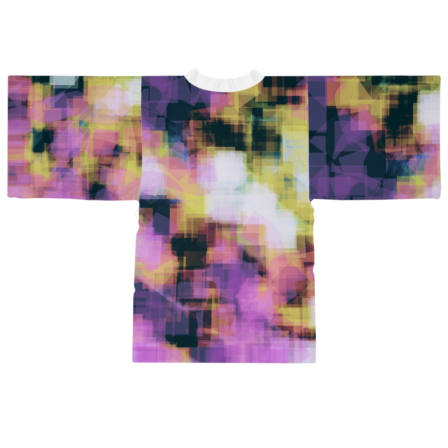 Sheena I: WH Trim; Stylish Abstract Long Sleeve Kimono Robe - Perfect for Relaxation and Self-Care
