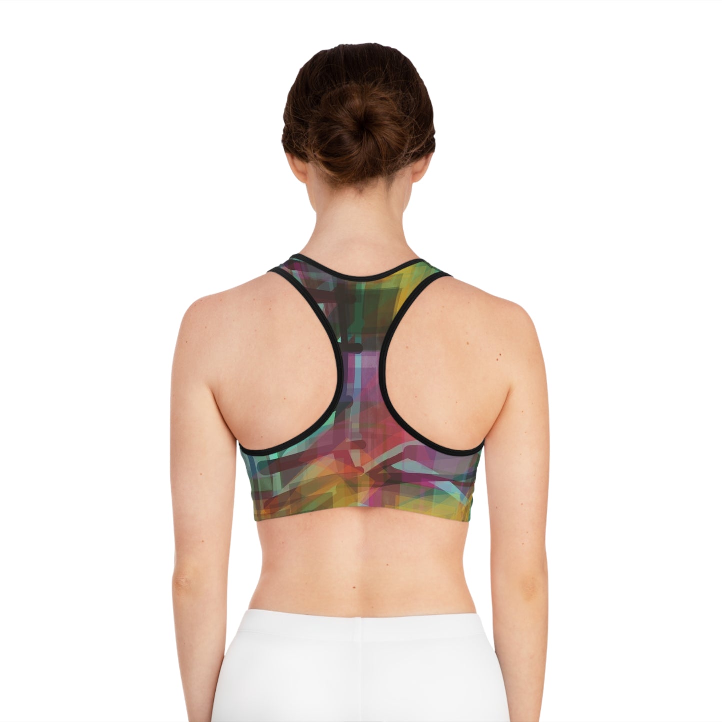 Nico: Vibrant Abstract Sports Bra for Active Women, Chic Workout Gear, Dance Top, Fitness, Gym, Fashion, Exercise Wear