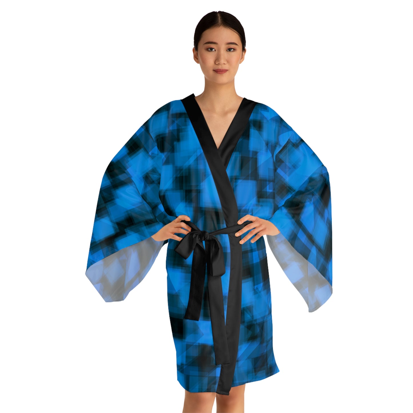 Val: Stylish Blue Long Sleeve Kimono Robe - Perfect for Relaxation & Special Occasions