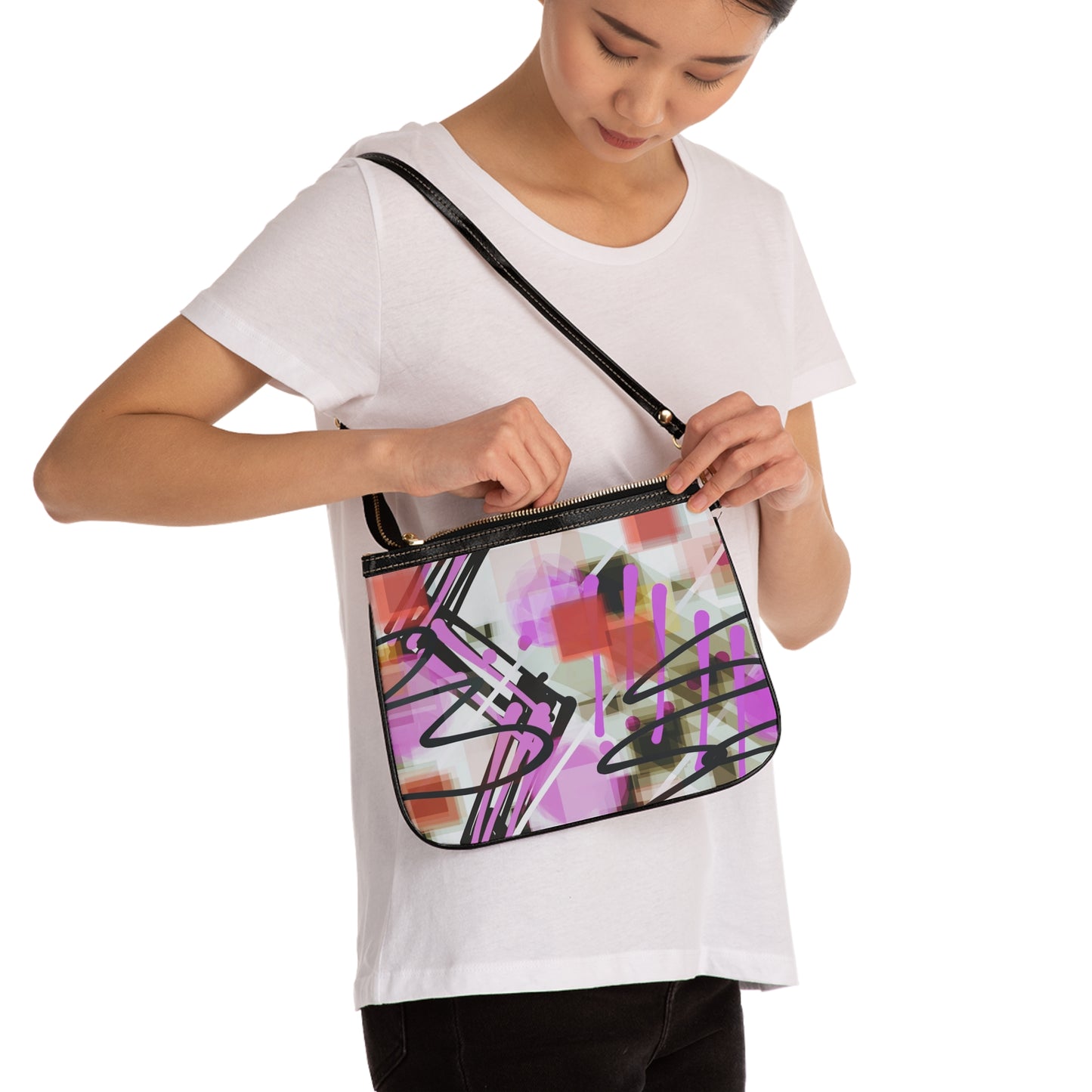 Annabella: Vibrant Abstract Small Shoulder Bag, Chic Crossbody Purse, Trendy Everyday Clutch, Art-Inspired Handbag, Stylish Gift for Her, Faux Leather Bag