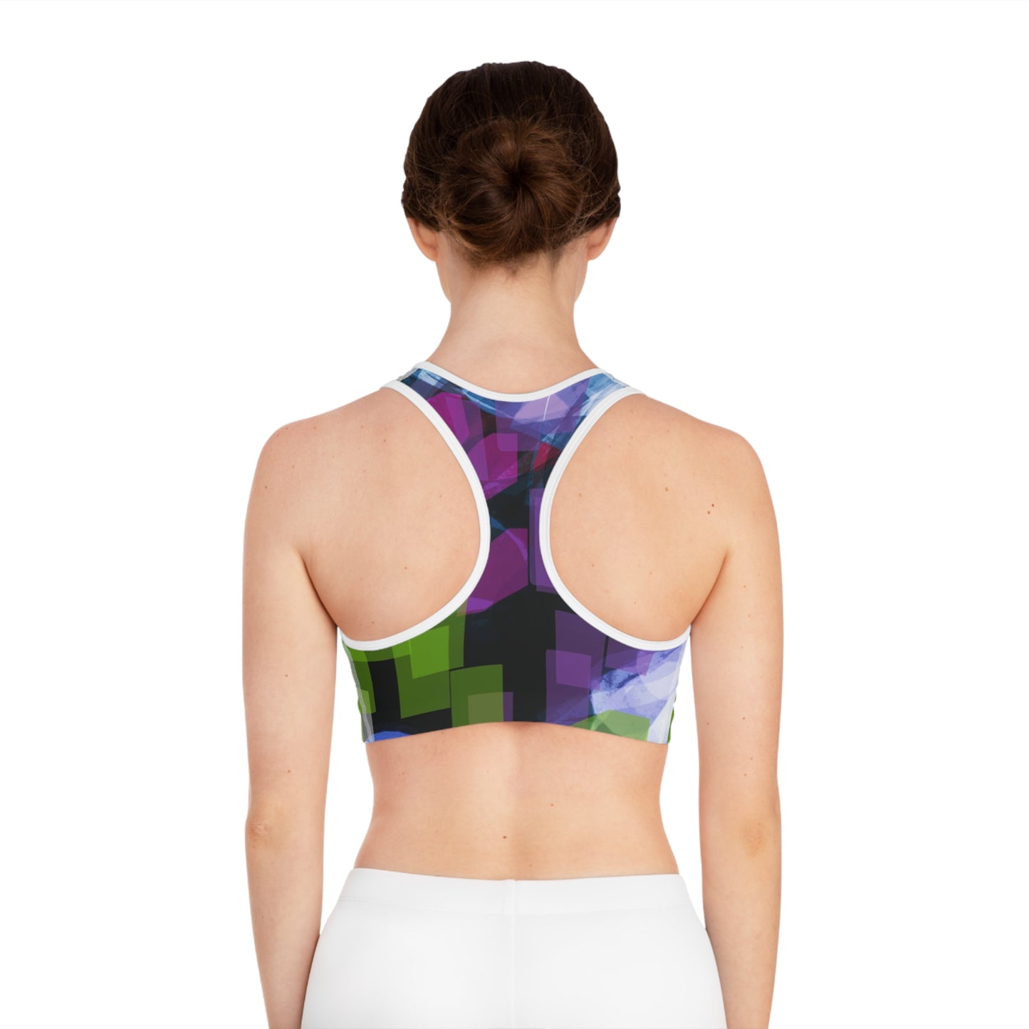 Aether II: WH Trim; Vibrant Graphic Sports Bra, Athletic Crop Top, Workout Gear, Colorful Activewear, Fitness Apparel, Gym Fashion