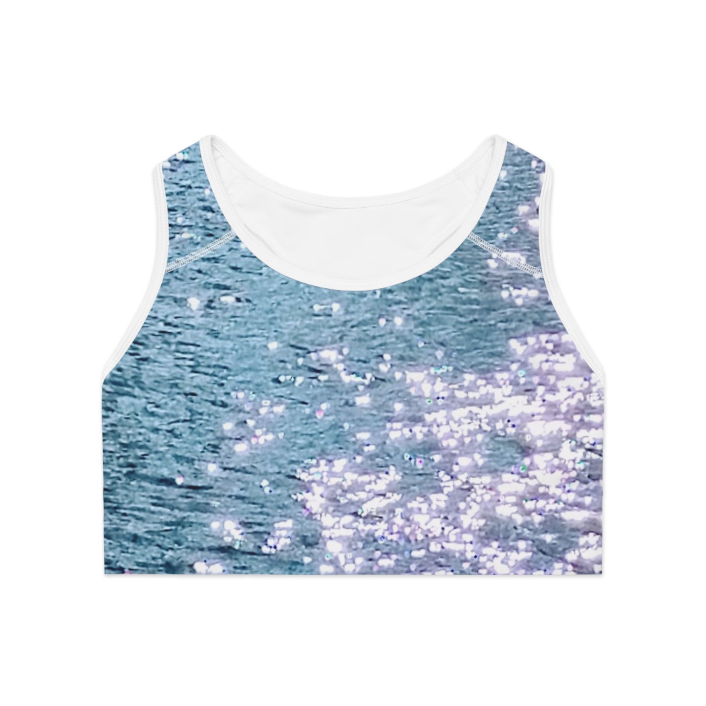 Water Diamonds: Sparkling Water Sports Bra, Nature Lovers Fitness Top, Gym Wear, Swimwear, Activewear, Workout Apparel