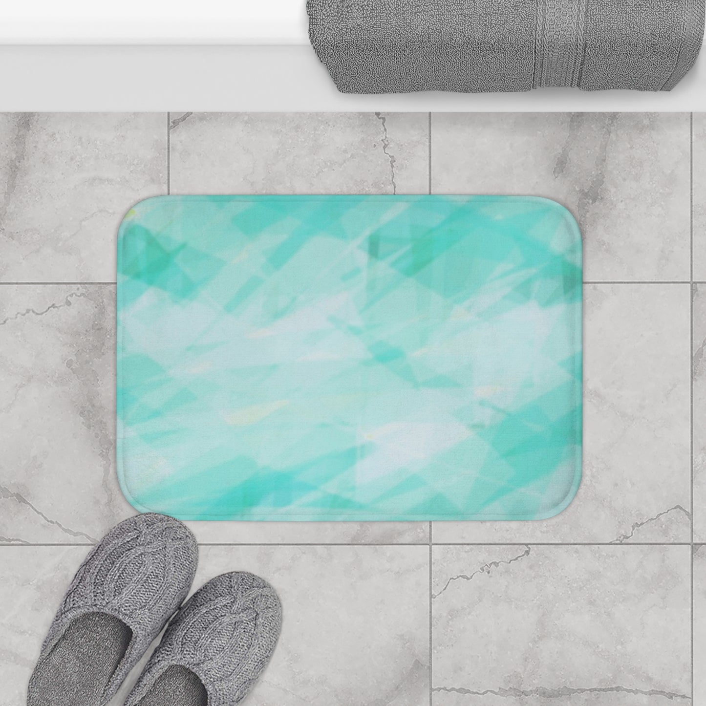 Mountain Stream: (24"x17") Aqua Abstract Bathmat, Soft Bathroom Rug, Turquoise Shower Mat, Coastal Home Decor, Non-Slip Floor Mat