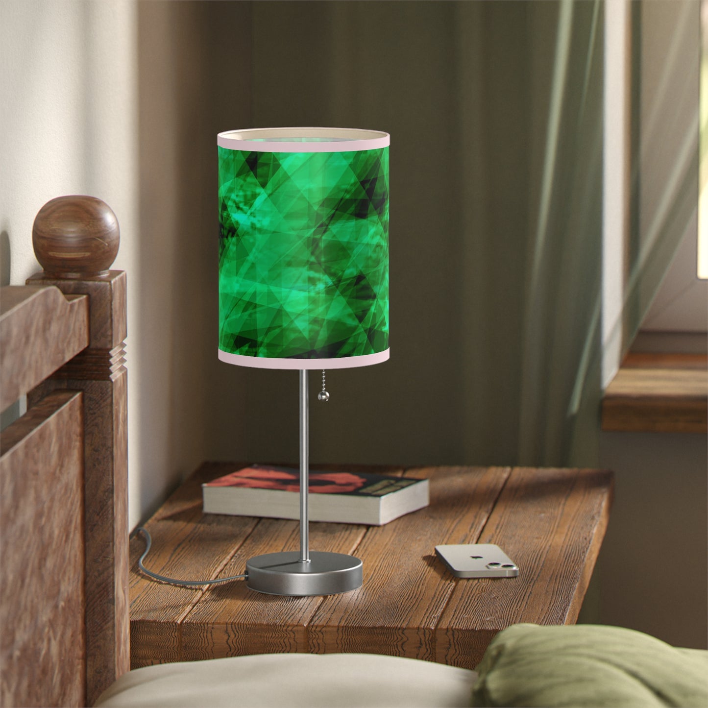 A Gem Aura II: Light Pink Trim Modern Green Geometric Table Lamp, Decorative Lighting, Home Decor, Bedroom Accent, Stylish Gift Idea