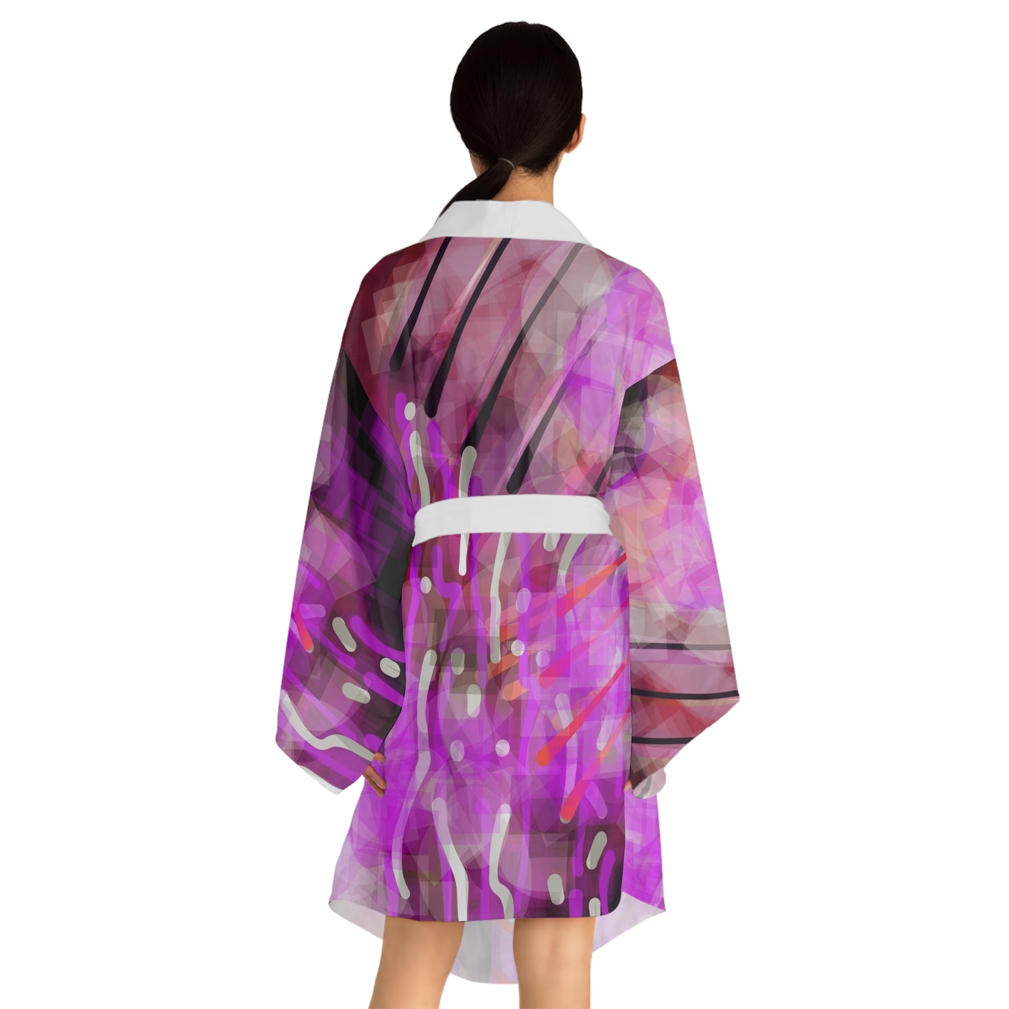 Gilda: Elegant Abstract Pink Long Sleeve Kimono Robe for Relaxation and Style