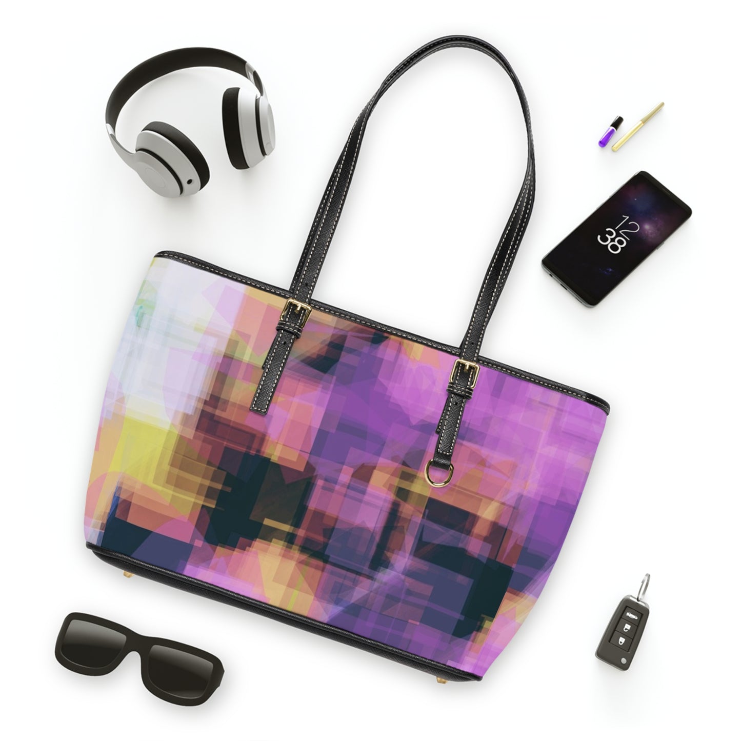 Sheena: Vibrant PU Leather Shoulder Bag - Colorful Geometric Design