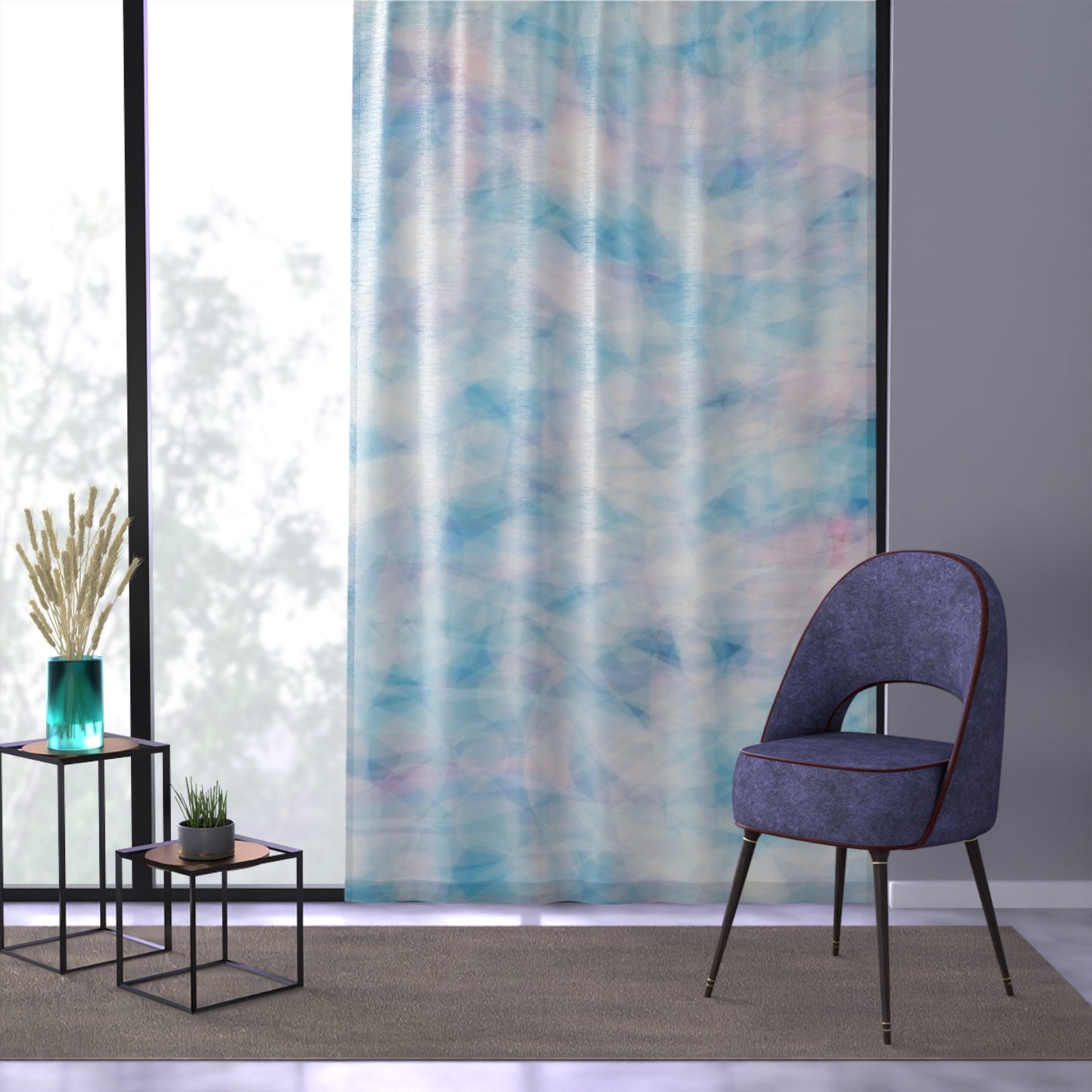 Blue Sugar: Light and Airy Window Curtain, Soft Blue and Pink Sheer Drapes, Pastel Art Decor for Living Room, Bedroom, Spring/Summer Home Accents