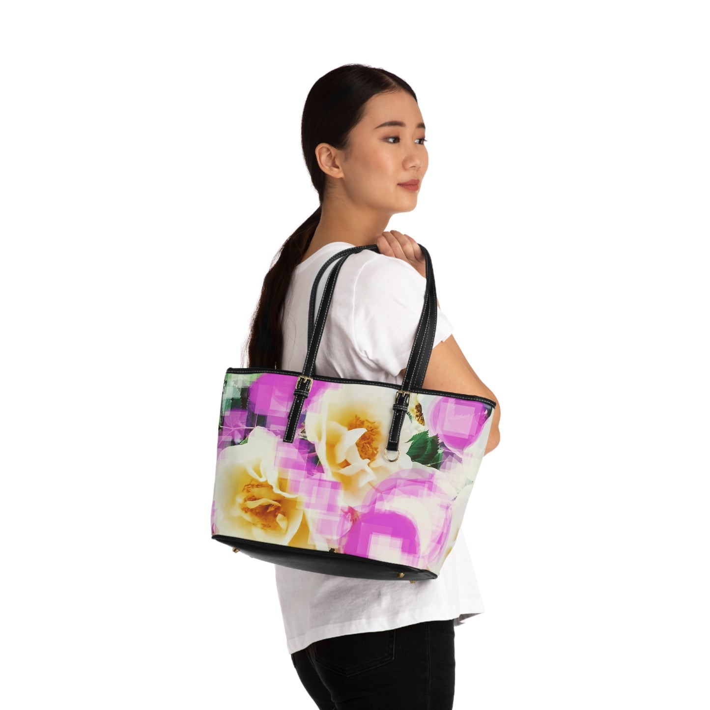 Divine Bouquet II: Floral PU Leather Shoulder Bag - Elegant & Chic Tote for Any Occasion