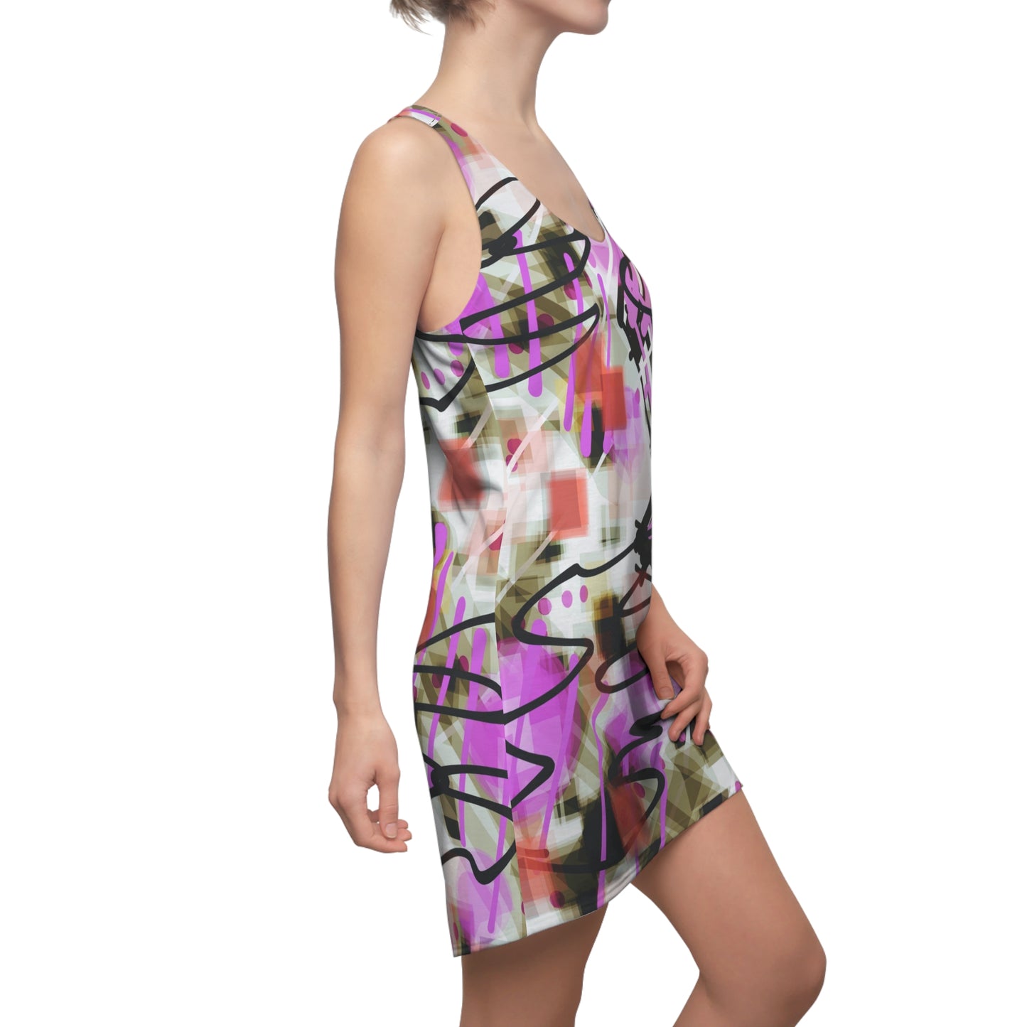 Annabella: Abstract Art Women's Racerback Dress - Stylish & Playful Summer Wear