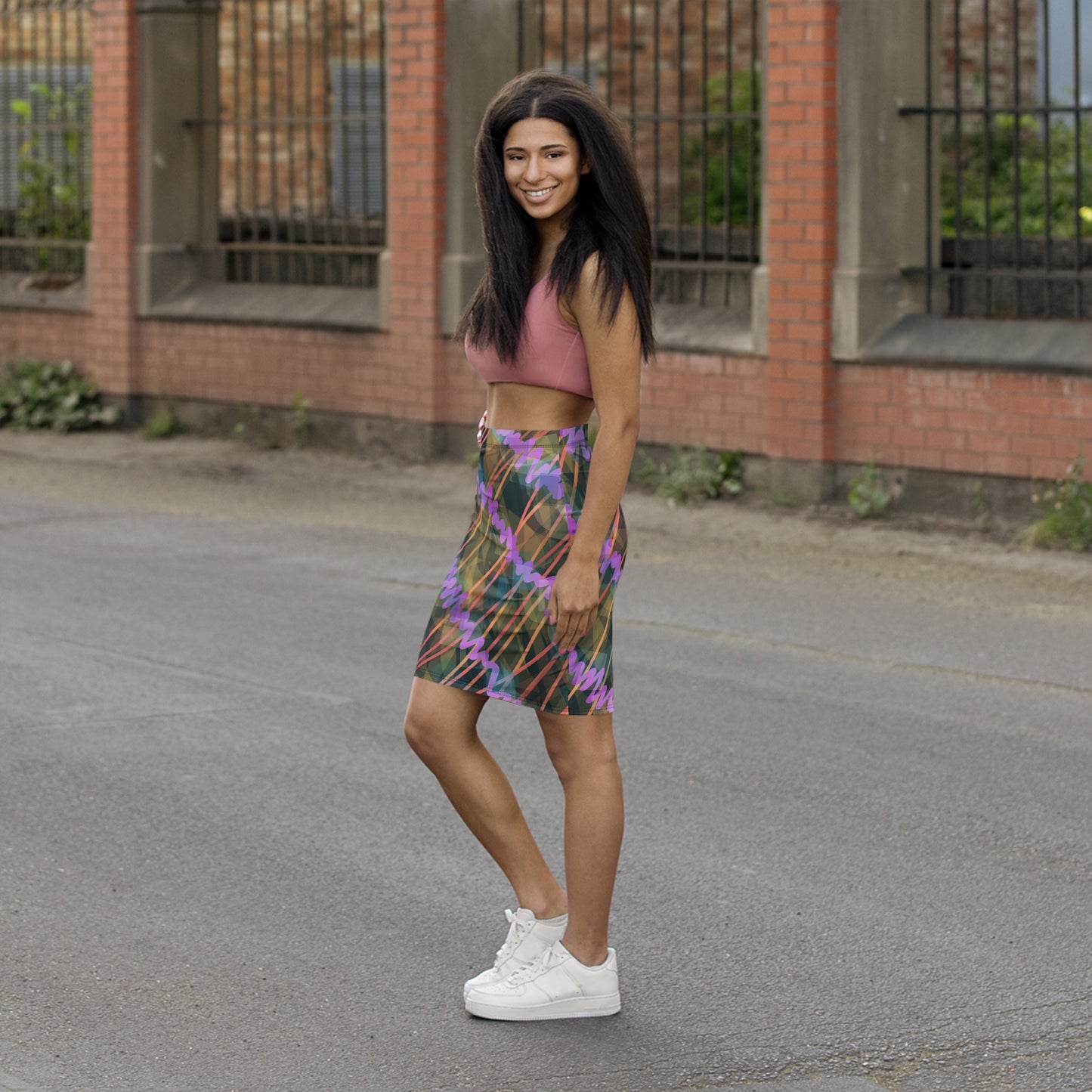 Ava: Colorful Mid-Waist Pencil Skirt - Trendy Abstract Design