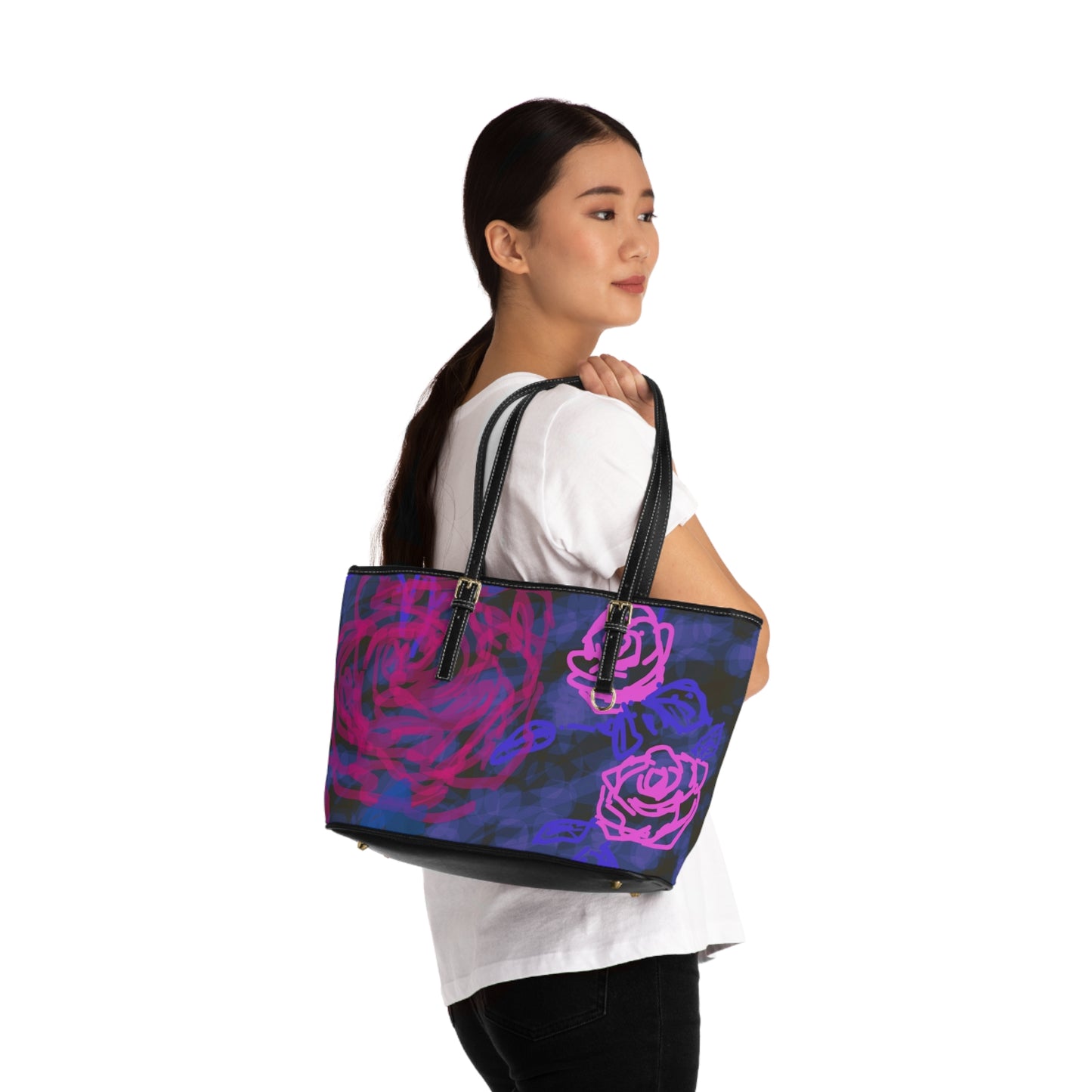 Night Roses: Chic Floral Tote Bag, Stylish Handbag, Boho Purse, Everyday Shoulder Bag, Trendy Flower Design, Gift for Her
