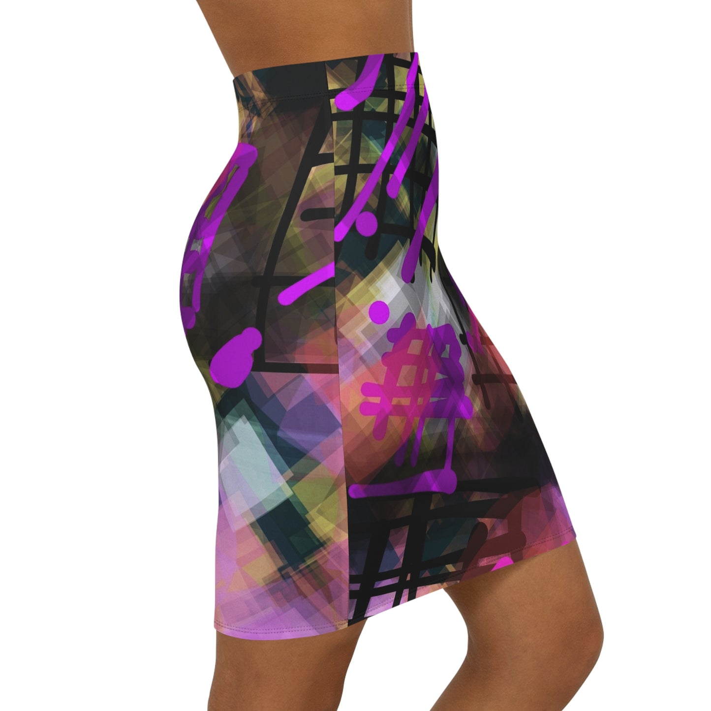 Spray Paint: Vibrant Abstract Mid-Waist Pencil Skirt - Stylish Female Fashion