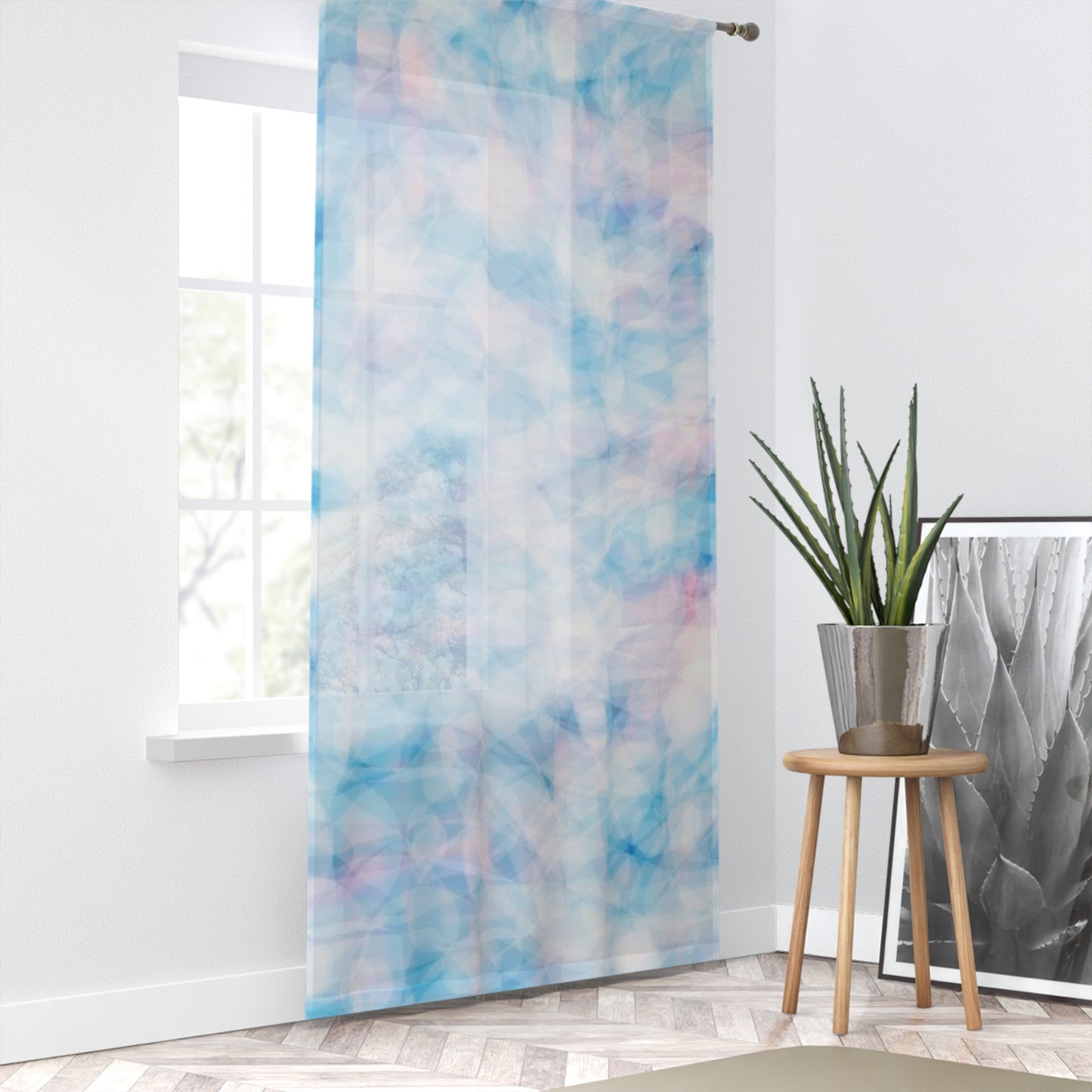 Blue Sugar: Light and Airy Window Curtain, Soft Blue and Pink Sheer Drapes, Pastel Art Decor for Living Room, Bedroom, Spring/Summer Home Accents