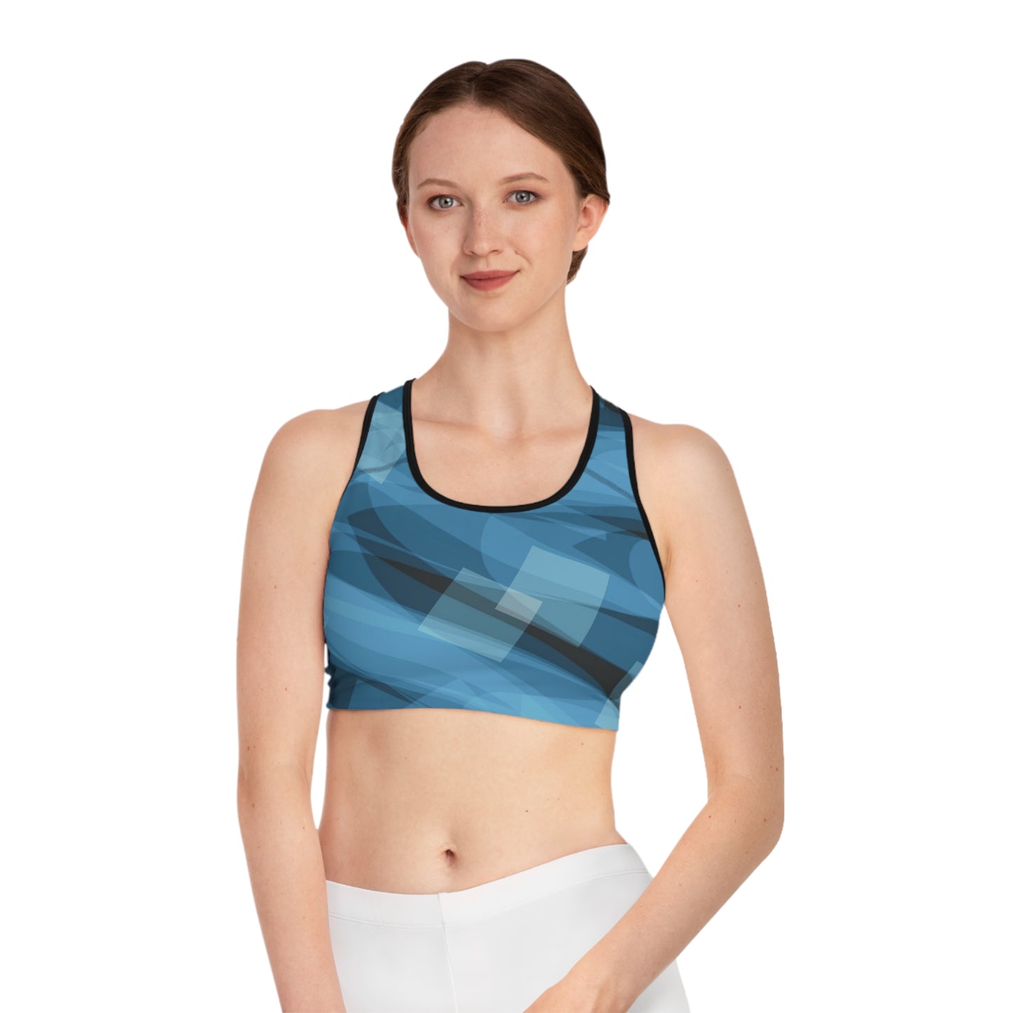 Trinity: Soft Blue Abstract Design Sports Bra, Workout Top, Activewear, Gym Essential, Fitness Gift, Streetwear