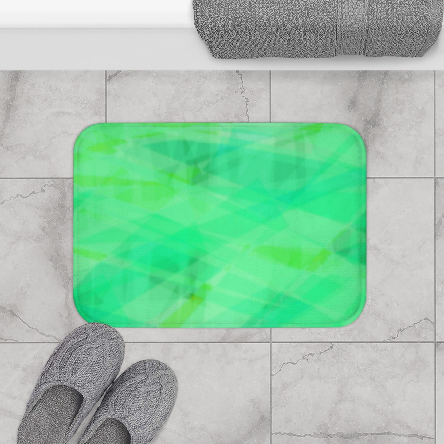 Elevation Station: (24"x17") Vibrant Green Bathmat - Soft, Non-Slip, Modern Bathroom Decor, Washable, Spa Gift, Eco-Friendly, Home Essentials