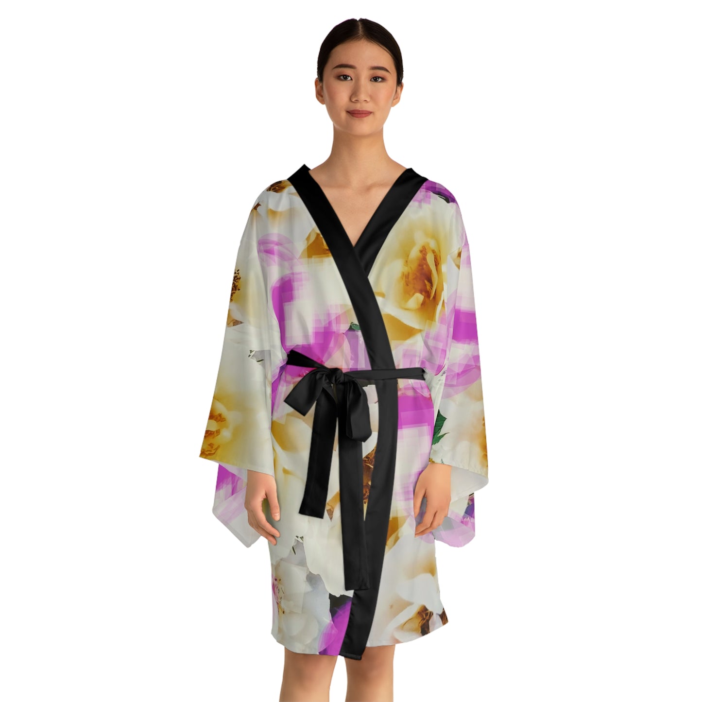 Divine Bouquet III: Elegant Floral Long Sleeve Kimono Robe | Perfect for Relaxation and Special Occasions