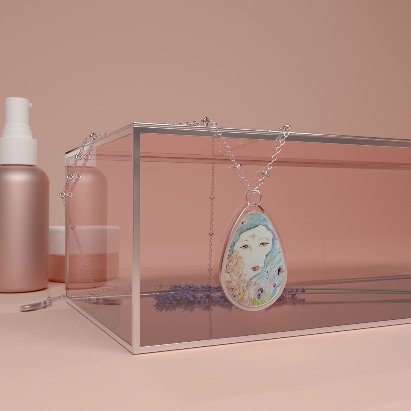 Beautiful Priestess: Spiritual Artistic Oval Necklace - Unique Hand-Drawn Design for Meaningful Connections