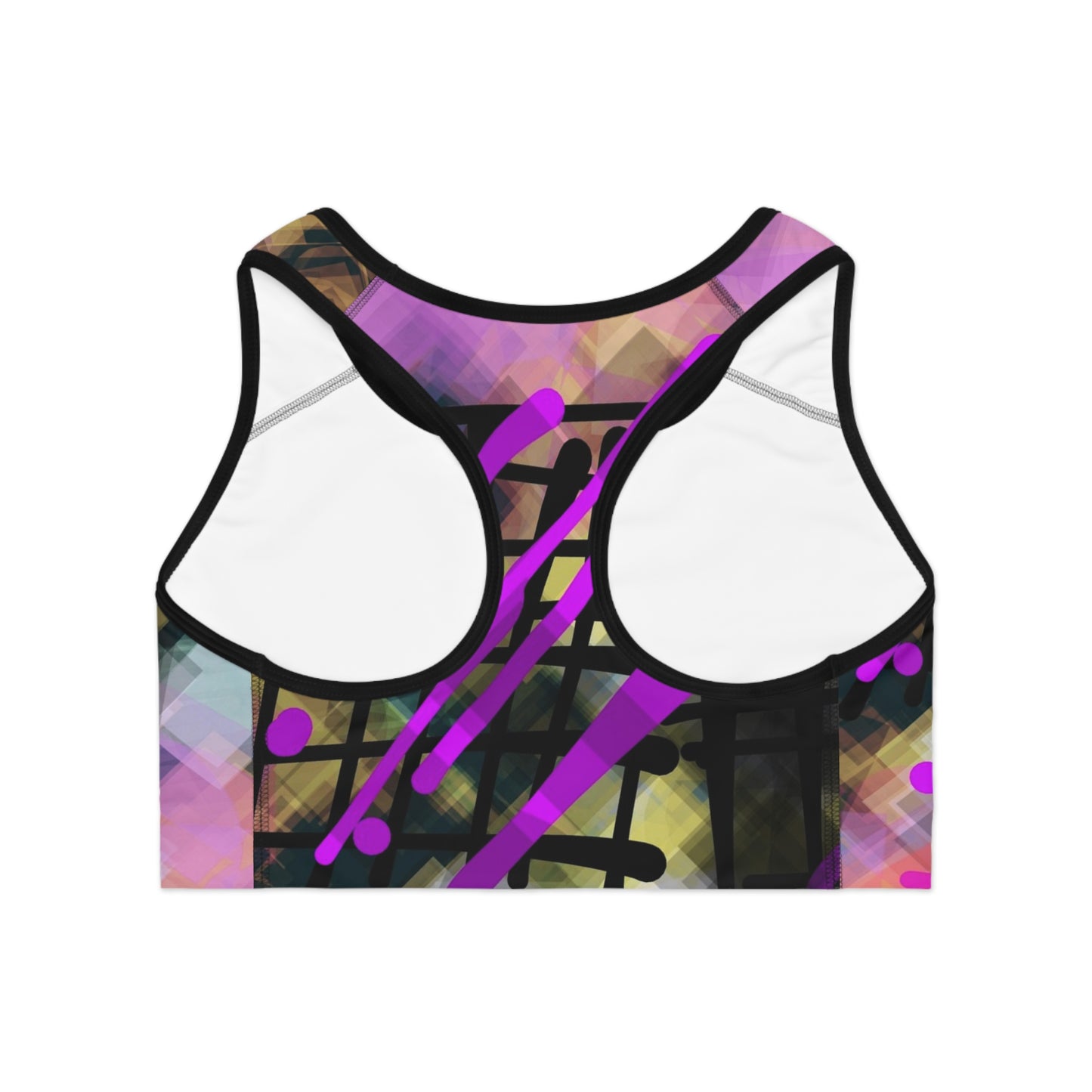 Spray Paint II: Blk Trim Vibrant Abstract Sports Bra, Stylish Workout Top, Fitness Apparel, Activewear, Unique Design for Gym Enthusiasts