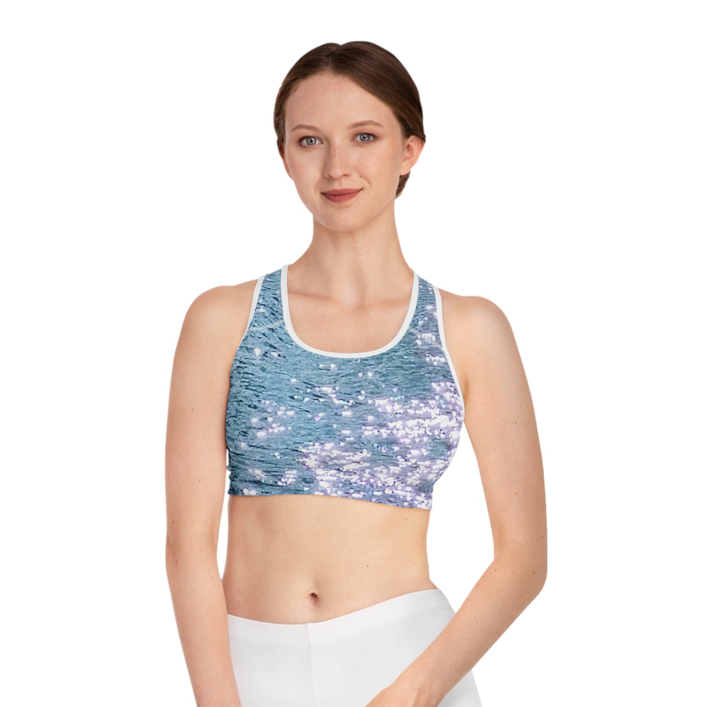 Water Diamonds: Sparkling Water Sports Bra, Nature Lovers Fitness Top, Gym Wear, Swimwear, Activewear, Workout Apparel