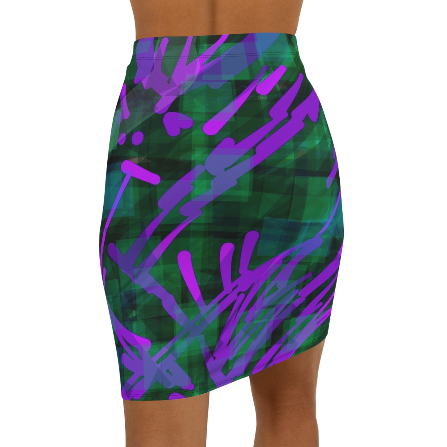 Daphne: Vibrant Abstract Women's Mid-Waist Pencil Skirt | Modern Chic Style
