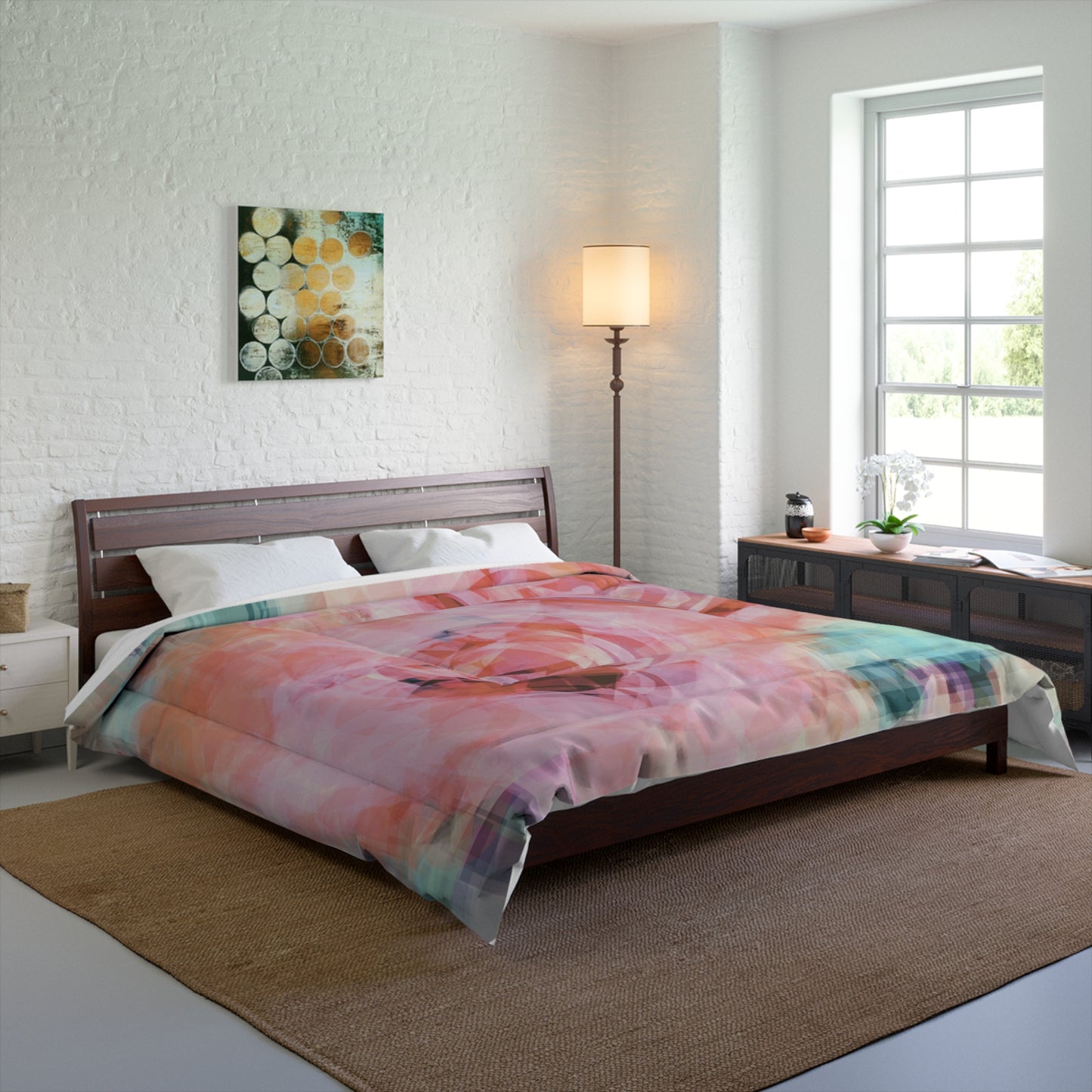 Lana: Blush Floral Comforter - Cozy Abstract Bedding for a Serene Bedroom