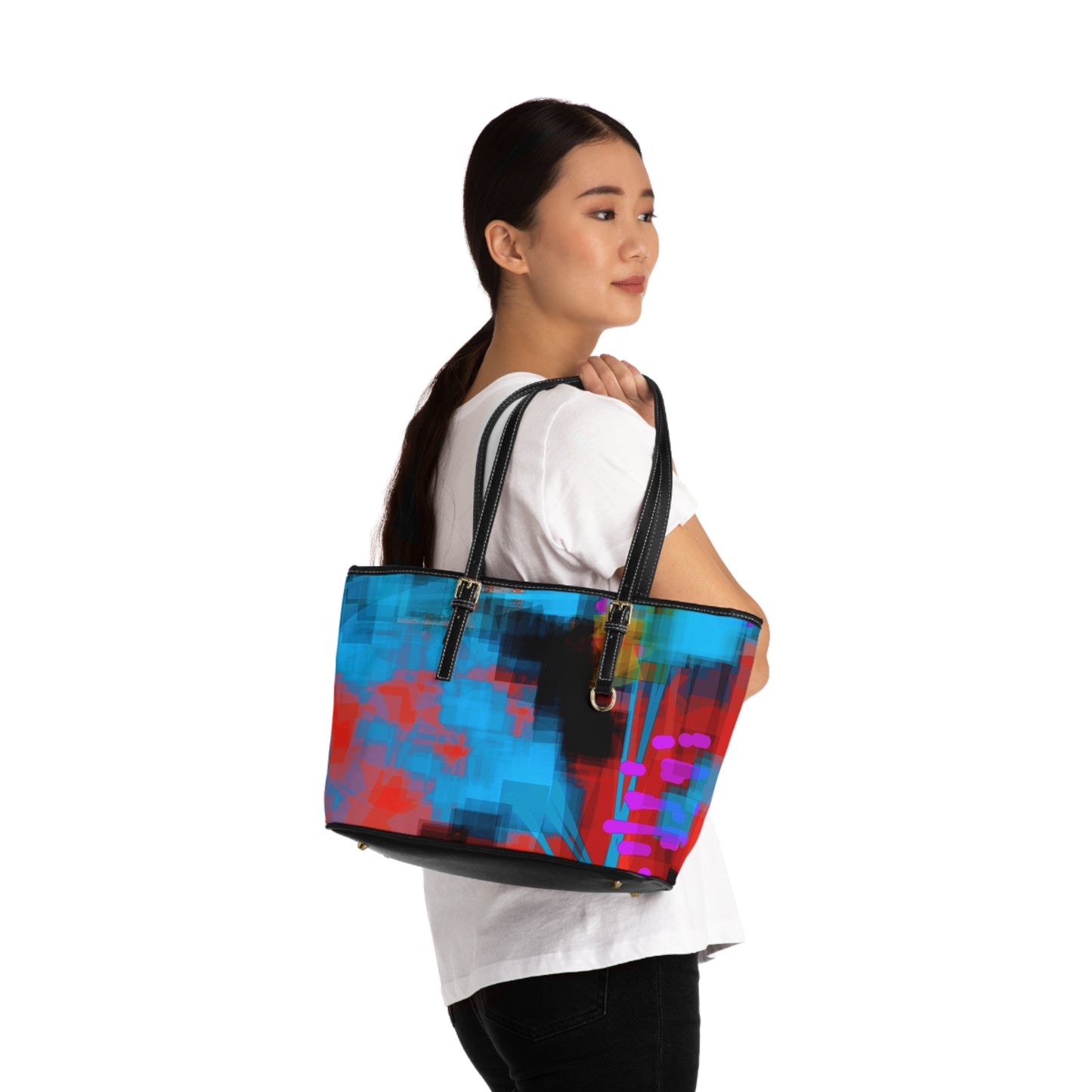 Doralee: Colorful PU Leather Shoulder Bag - Modern Abstract Design