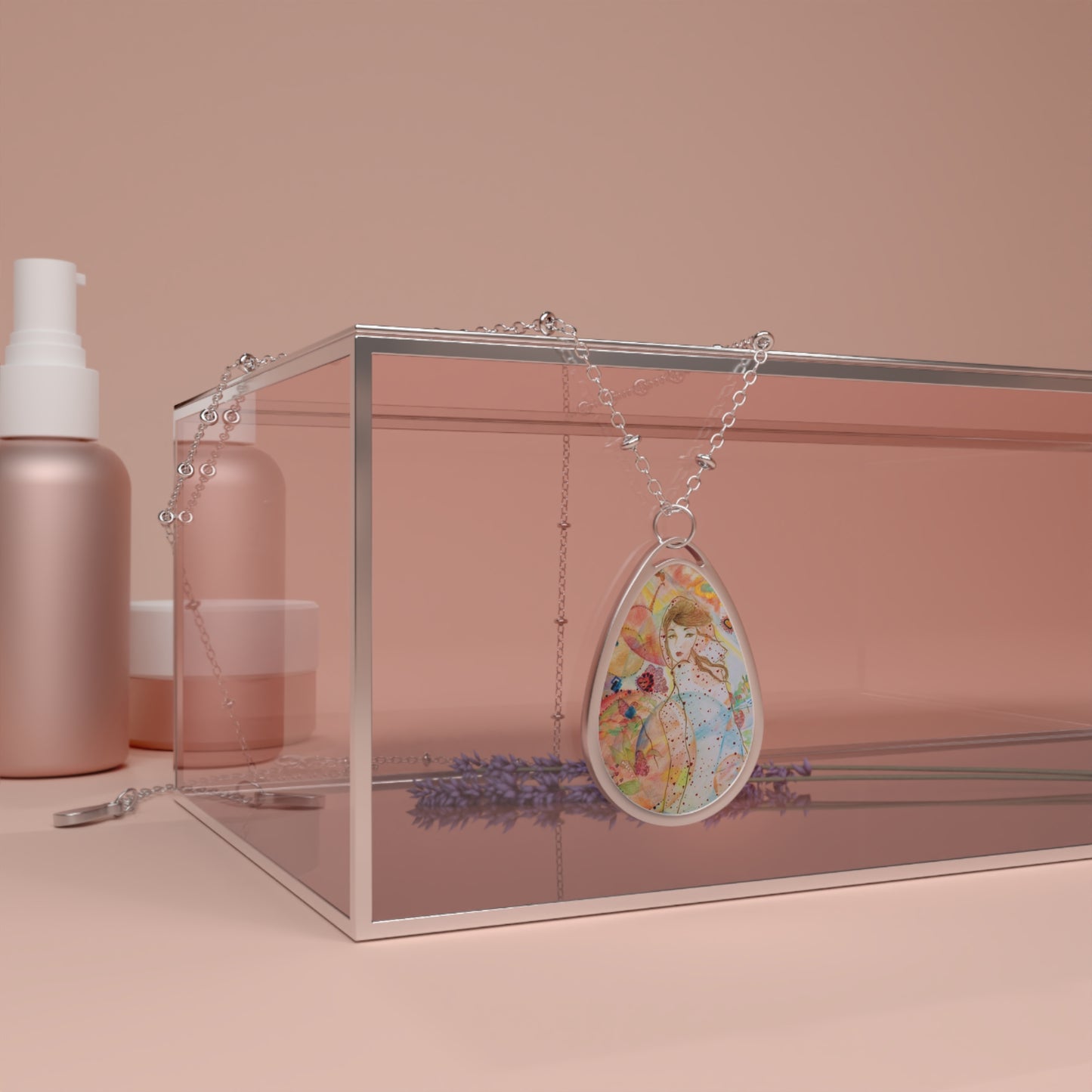 Journey 5D Up: Spiritual Art Elegant Oval Necklace – Artistic illustration Design for Every Occasion