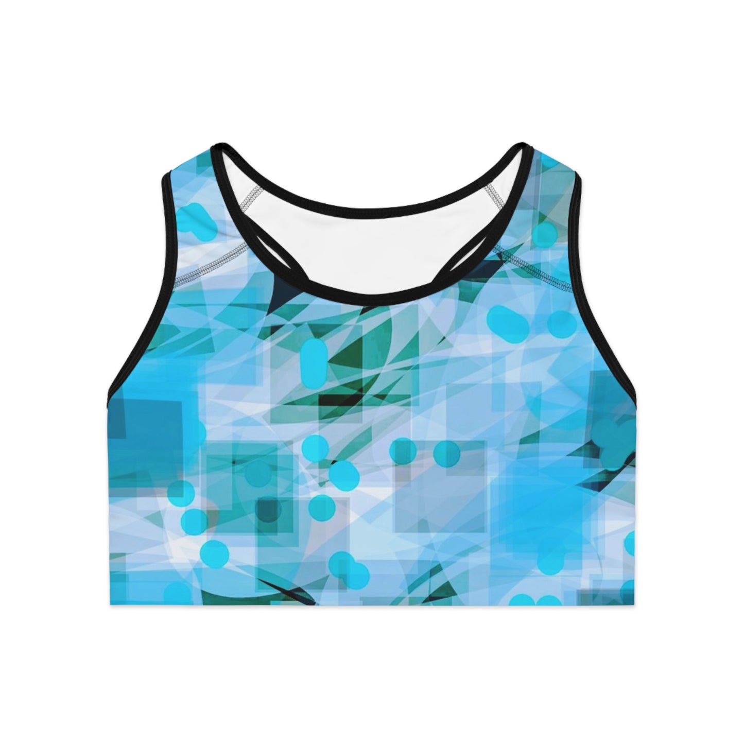 Cascadia II: Blk Trim Abstract Aqua Sports Bra, Workout Gear, Activewear, Fitness Wear, Yoga Top, Gym Bra, Summer Sportswear
