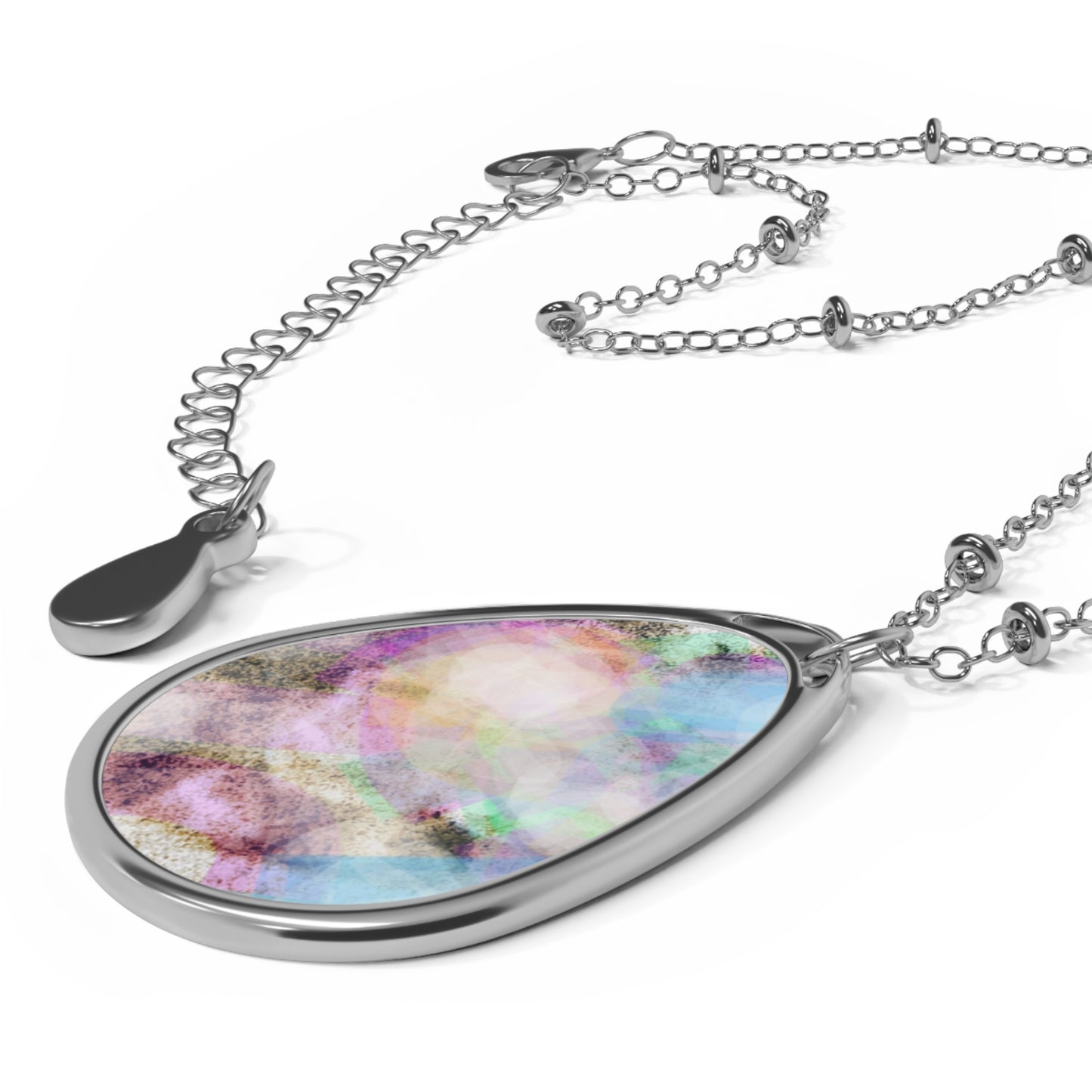 Bliss Rays: Elegant Oval Necklace - Iridescent Teardrop Pendant for Everyday Wear