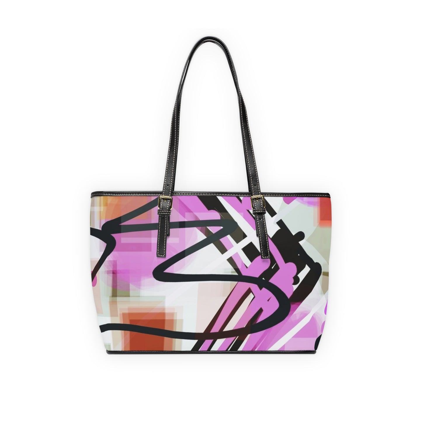 Annabella: Chic PU Leather Tote Bag with Abstract Art Design