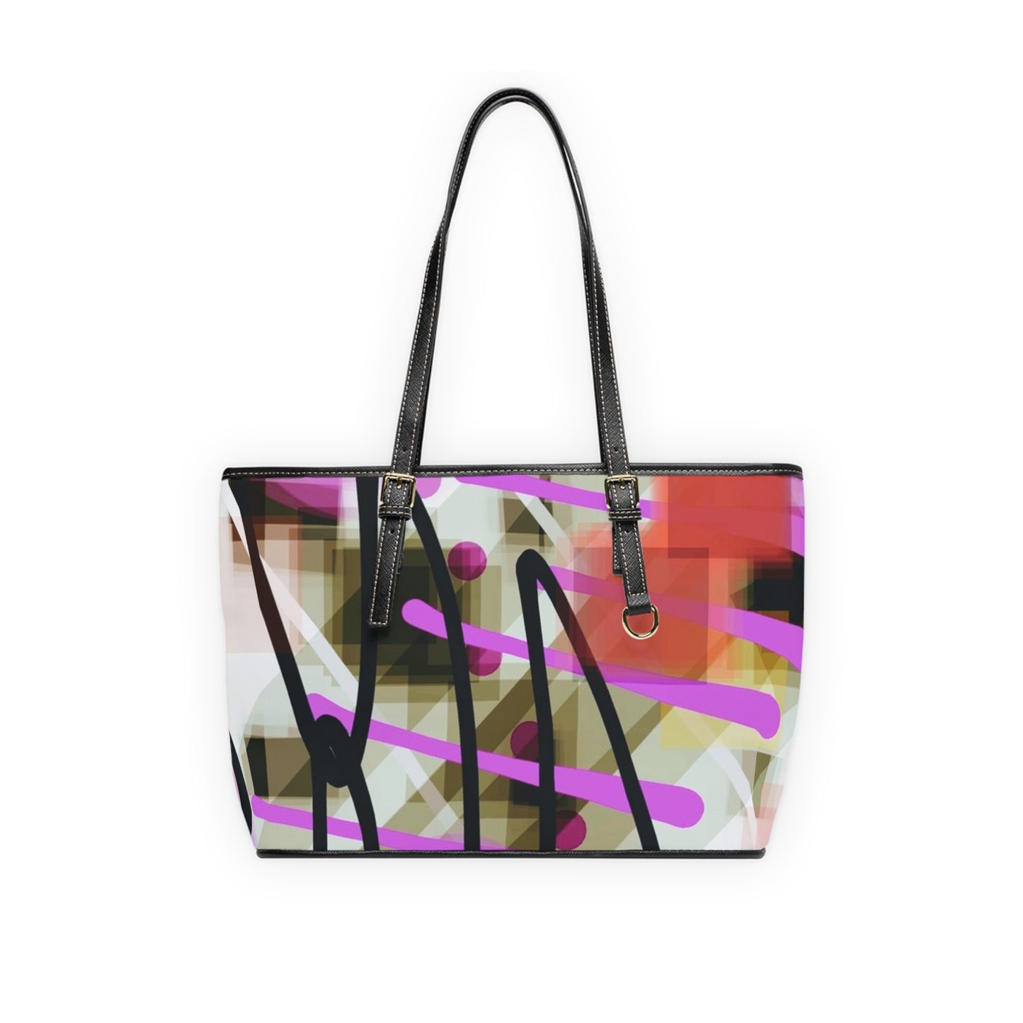 Annabella: Chic PU Leather Tote Bag with Abstract Art Design