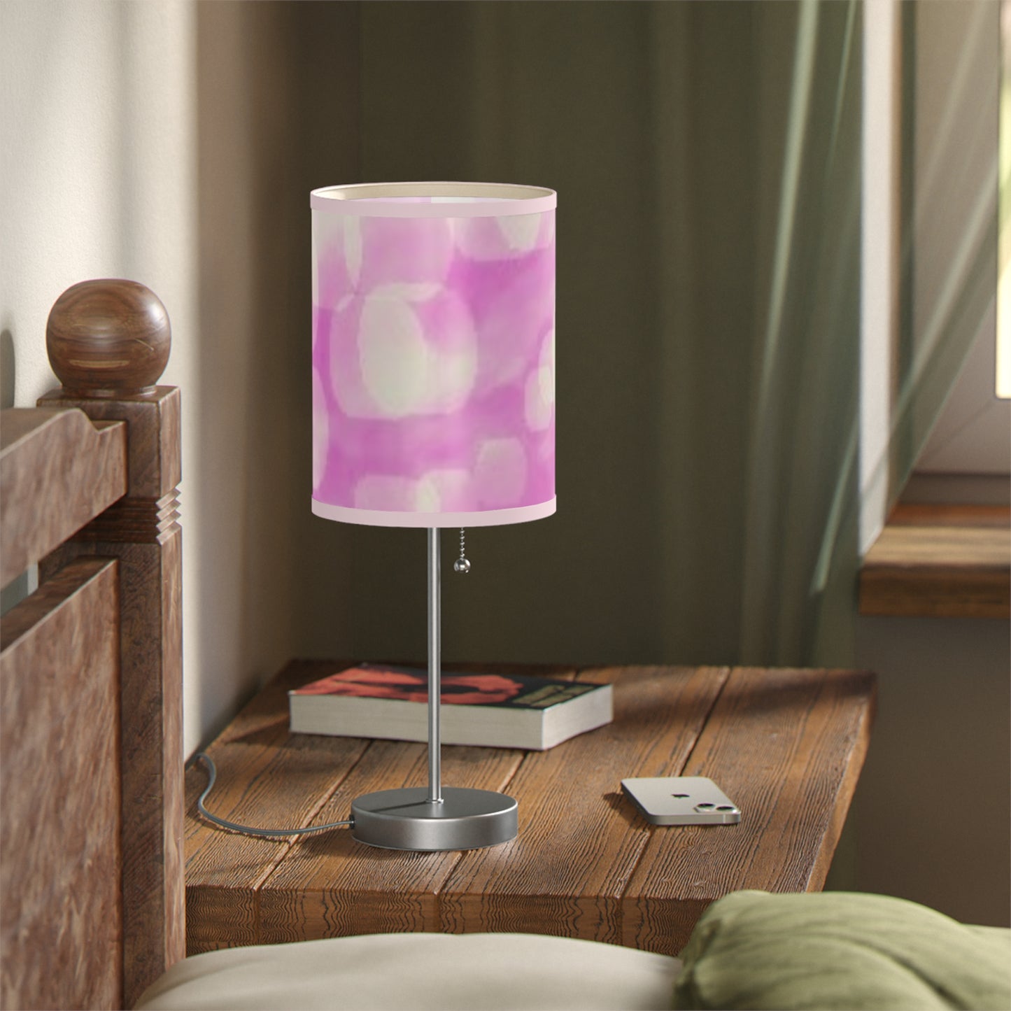 Anew: {Pink Trim} Pink Bokeh Table Lamp, Soft Lighting, Home Decor, Bedroom, Living Room, Gift for Her, Modern Design, Unique Nightstand Light