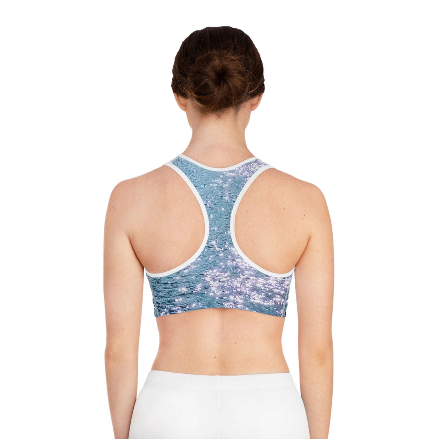Water Diamonds: Sparkling Water Sports Bra, Nature Lovers Fitness Top, Gym Wear, Swimwear, Activewear, Workout Apparel