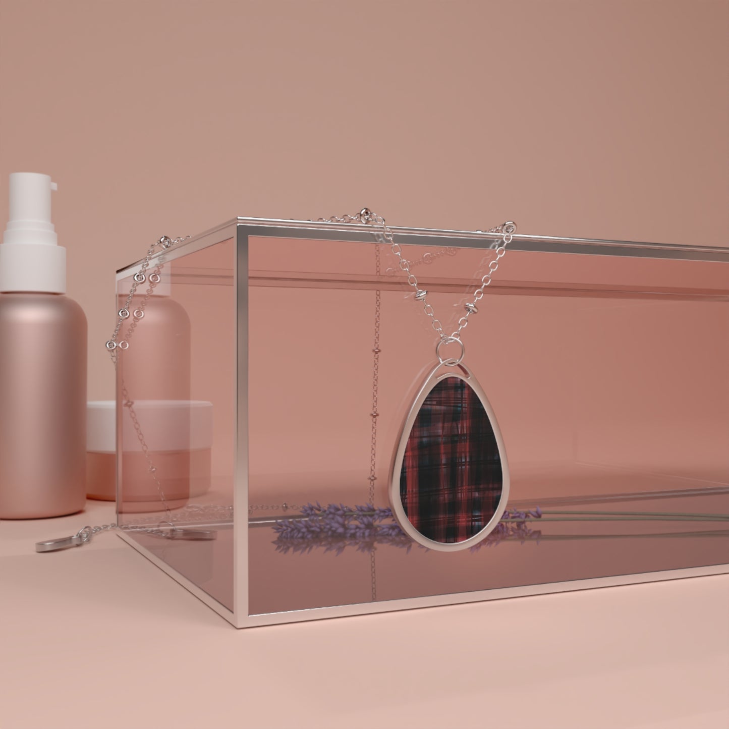 Mechelle: Deep Soul Fem Vibes - Elegant Art Oval Necklace with Plaid Design | Timeless Jewelry Gift