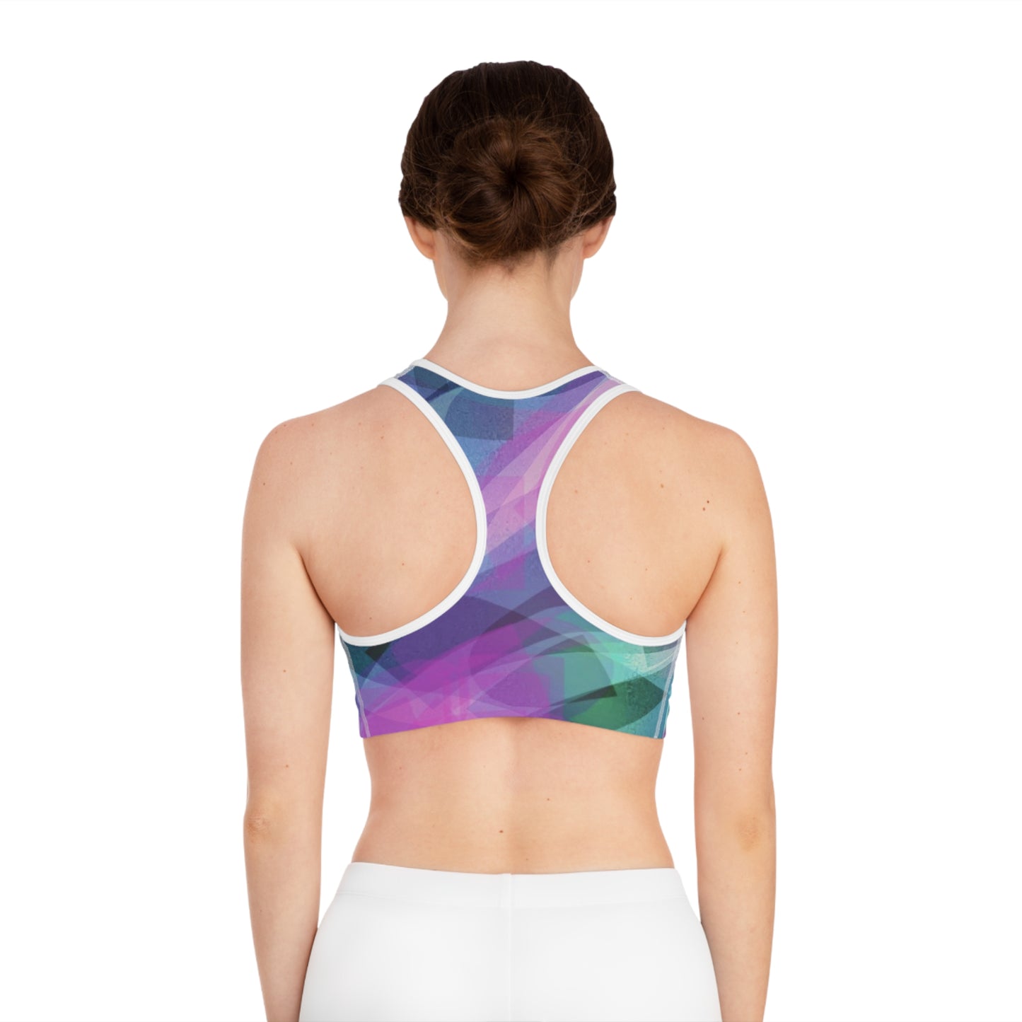 Yvonne I: WH Trim; Abstract Fresh Vibes Stylish Sports Bra, Athletic Wear, Fitness Gear, Workout Apparel, Gym Top, Activewear Layering