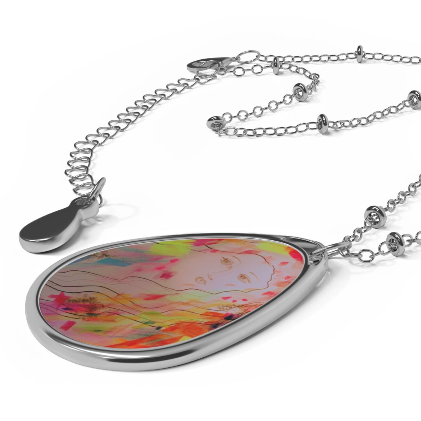Angel Friend: Colorful Artistic Oval Necklace – Unique Handmade Jewelry for Every Occasion