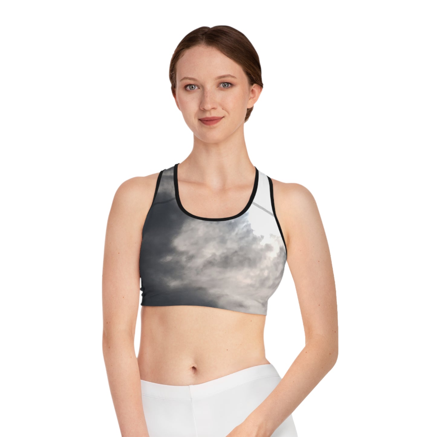 Storm: Cloudy Sky Sports Bra, Fitness Apparel, Workout Gear, Yoga Top, Activewear, Gifts for Her, AOP Bra