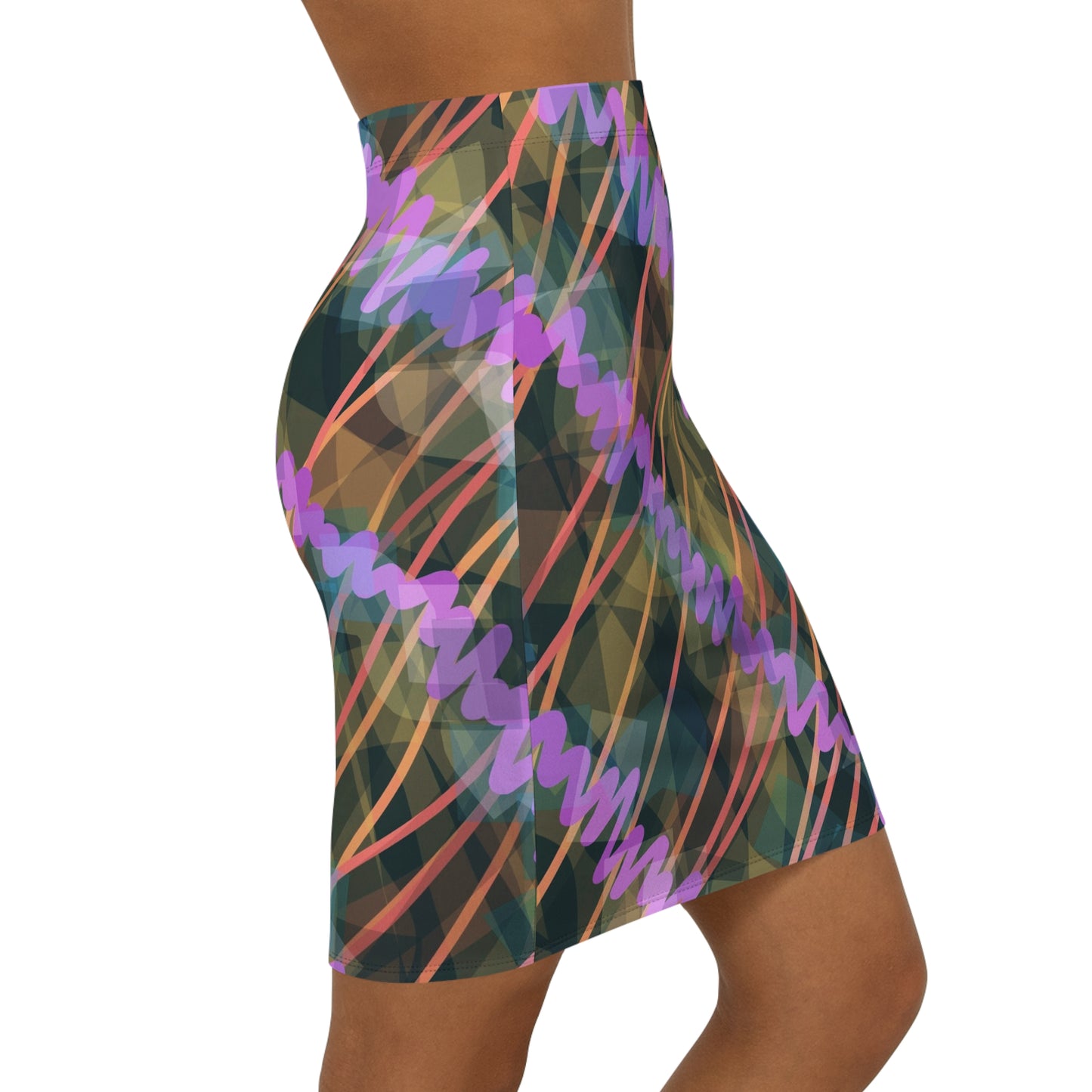 Ava: Colorful Mid-Waist Pencil Skirt - Trendy Abstract Design