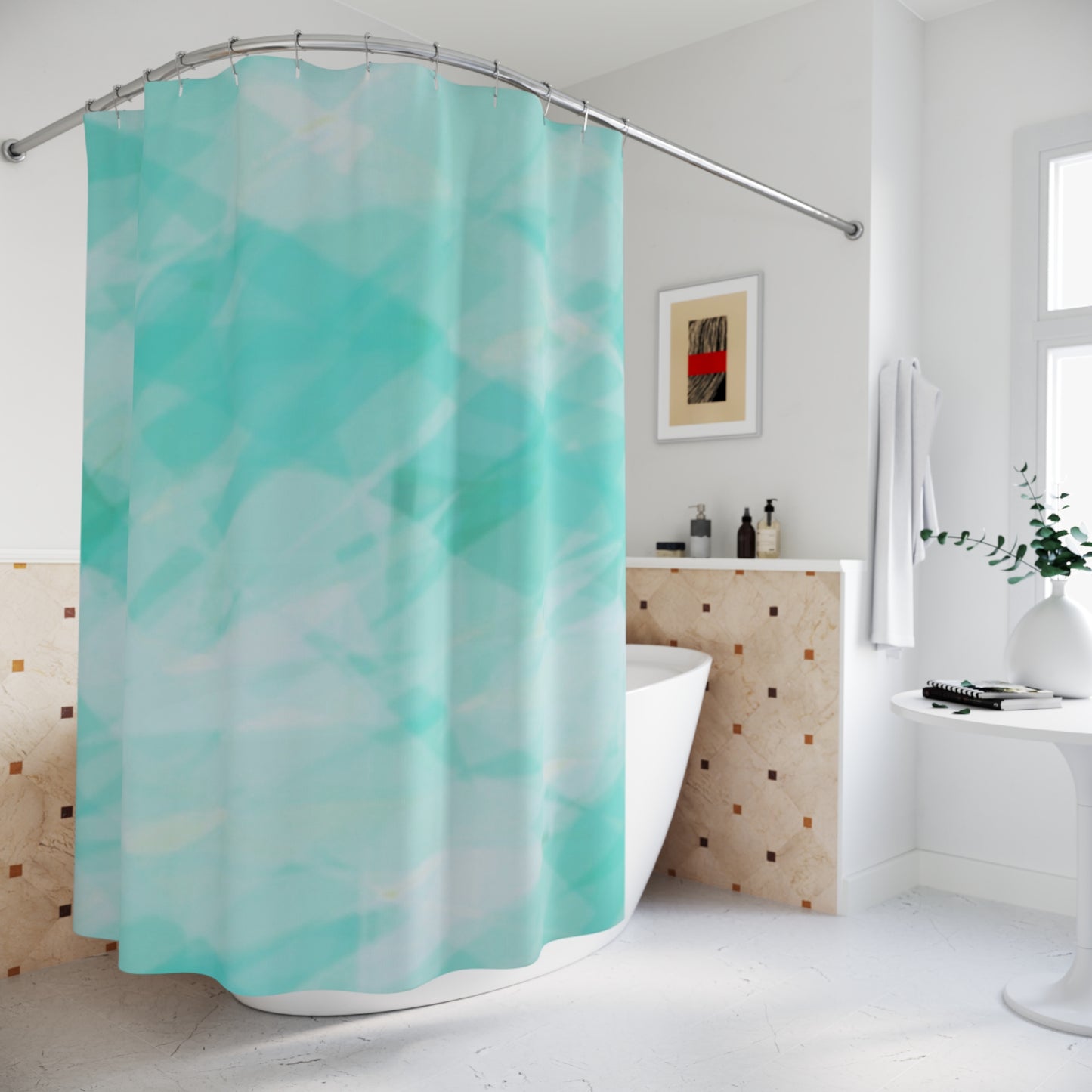 Mountain Stream: Aqua Abstract Shower Curtain, Vibrant Bathroom Decor, Boho Style, Modern Home Accents, Gift for New Homeowners