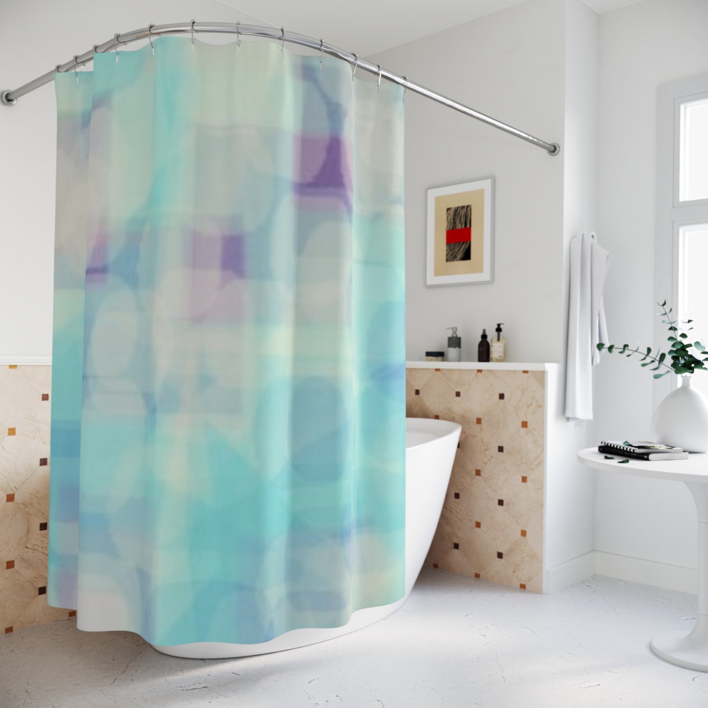 Celia: Aqua Dream Abstract Shower Curtain | Colorful Bathroom Decor, Vibrant Home Accent, Coastal Theme Gift, Modern Shower Curtain