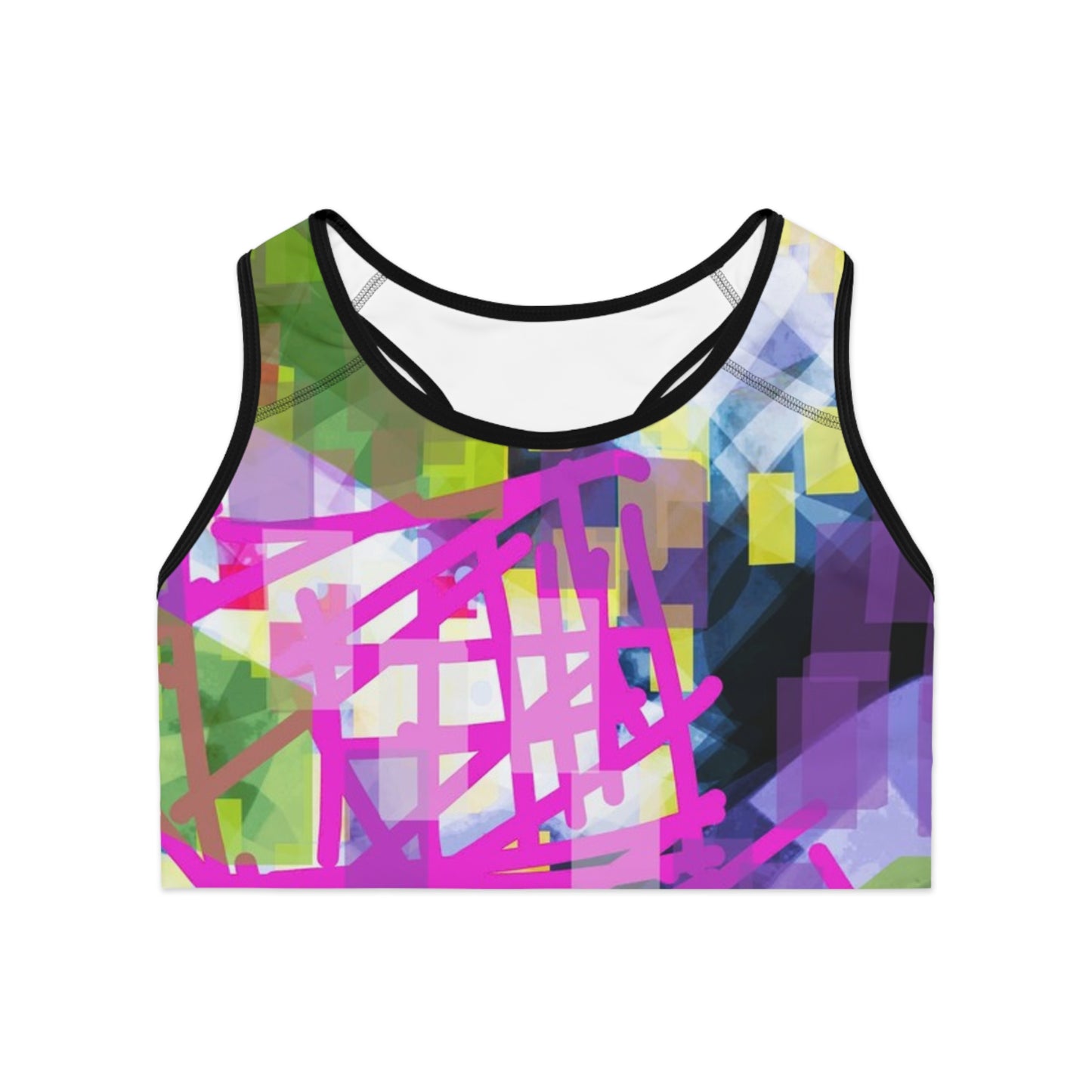 Aether I: Blk Trim; Vibrant Abstract Sports Bra - Fitness Gear, Workout Apparel, Activewear, Athleisure, Yoga Wear, Gift for Her