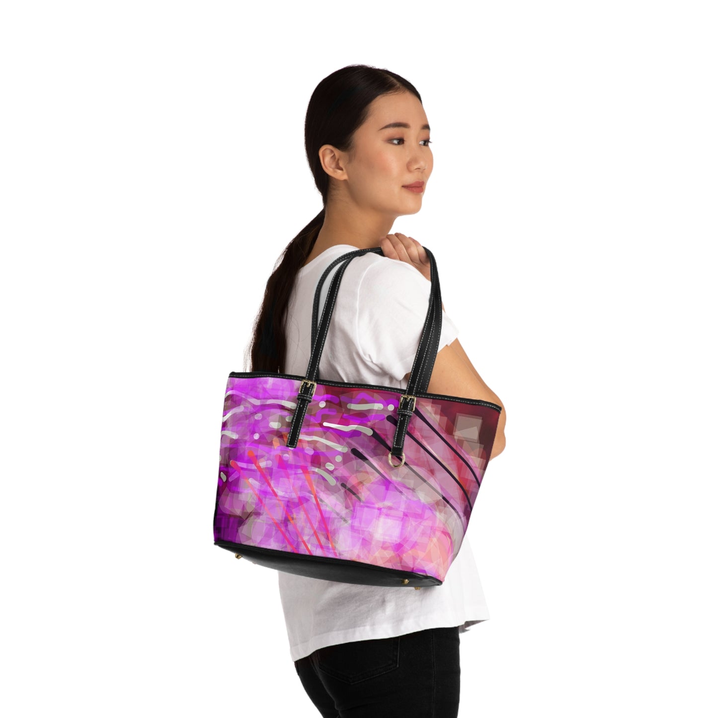 Gilda: Chic PU Leather Shoulder Bag with Abstract Pink Design