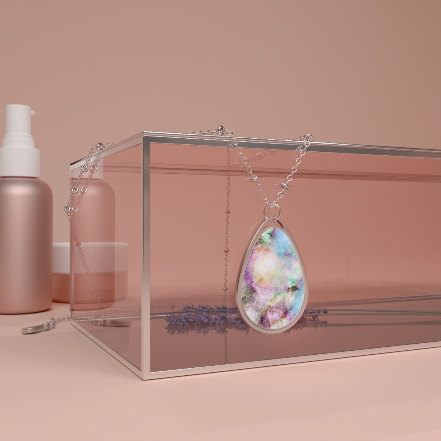 Bliss Rays: Elegant Oval Necklace - Iridescent Teardrop Pendant for Everyday Wear