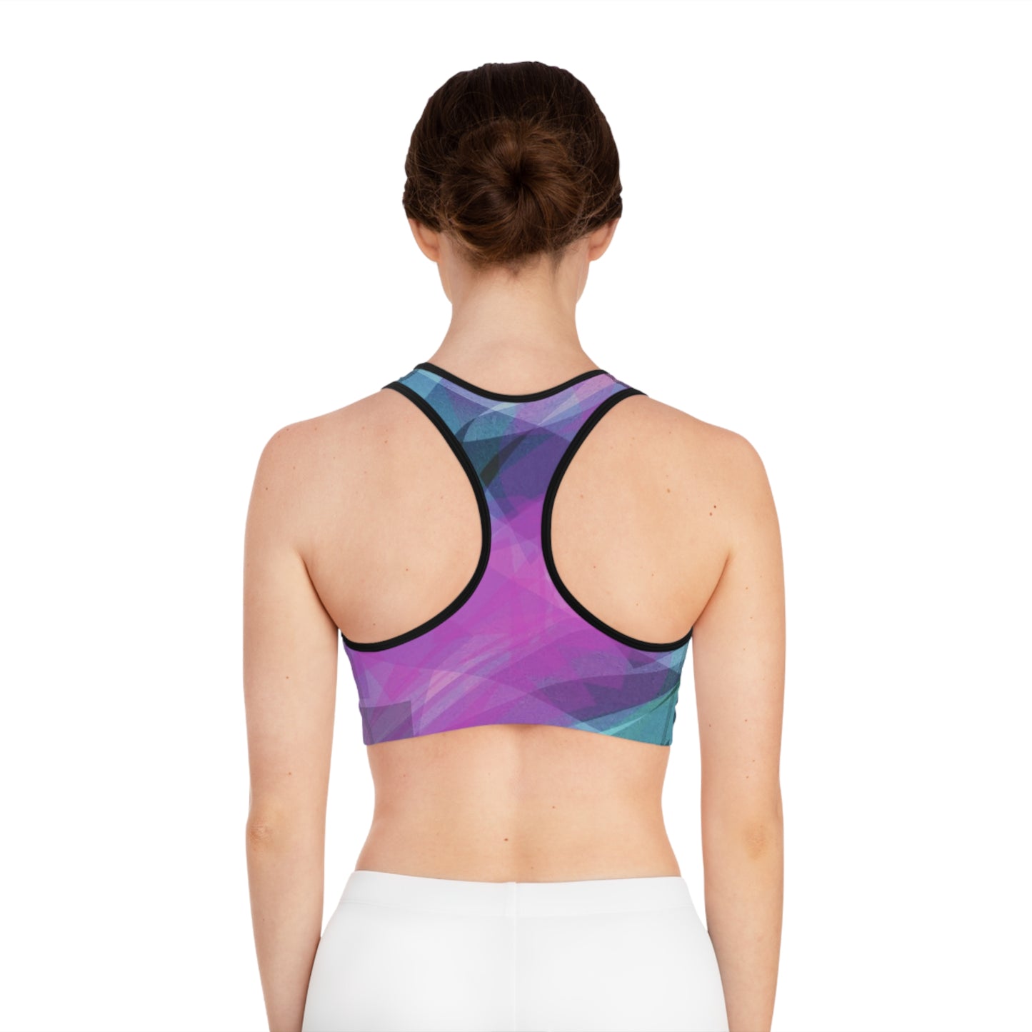 Yvonne II: Blk Trim; Chic Abstract Sports Bra, Workout Top, Activewear, Exercise Apparel, Yoga Bra, Gym Wear, Sports Clothing