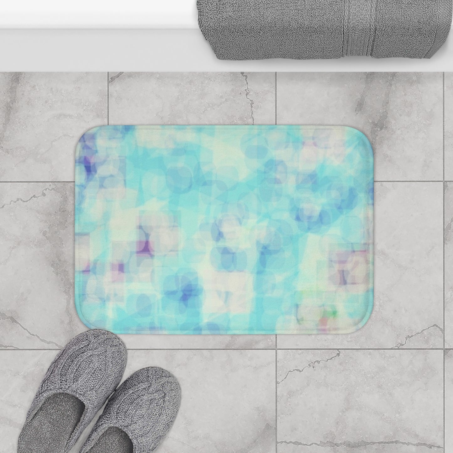 Celia: (24"x17") Serene Blue Abstract Bathmat, Soft Touch Bathroom Rug, Cozy Home Decor, Spa Vibe Mat, Gift for New Home