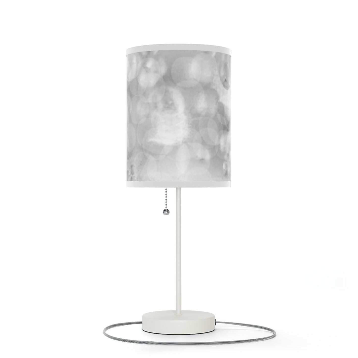 Oksana: (WH Trim) Mystical Grey Bokeh Glow Table Lamp — Modern Silver Desk Lamp with Soft Ambient Shade